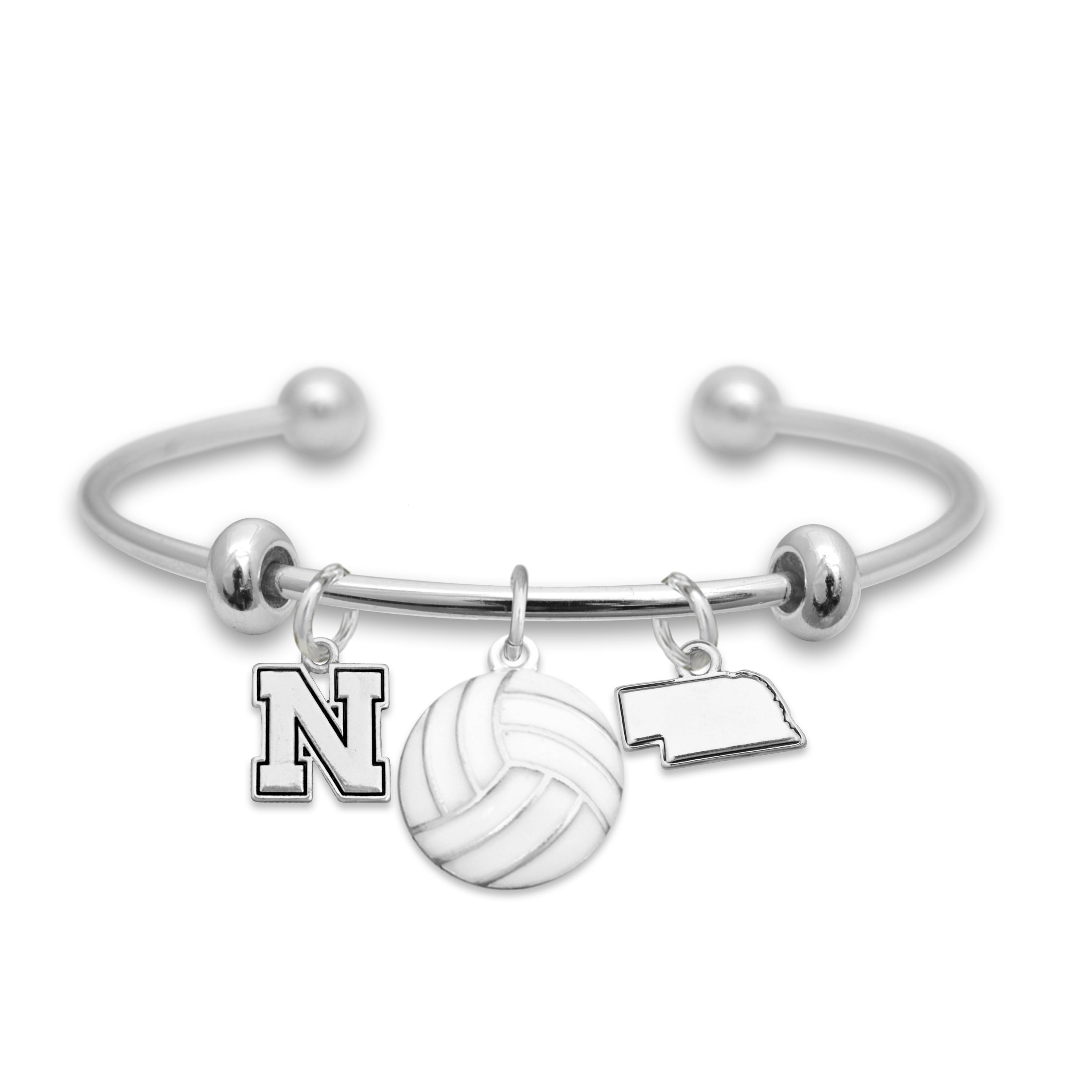 Silver Volleyball Bracelet - Block N and State - Nebraska Cornhuskers
