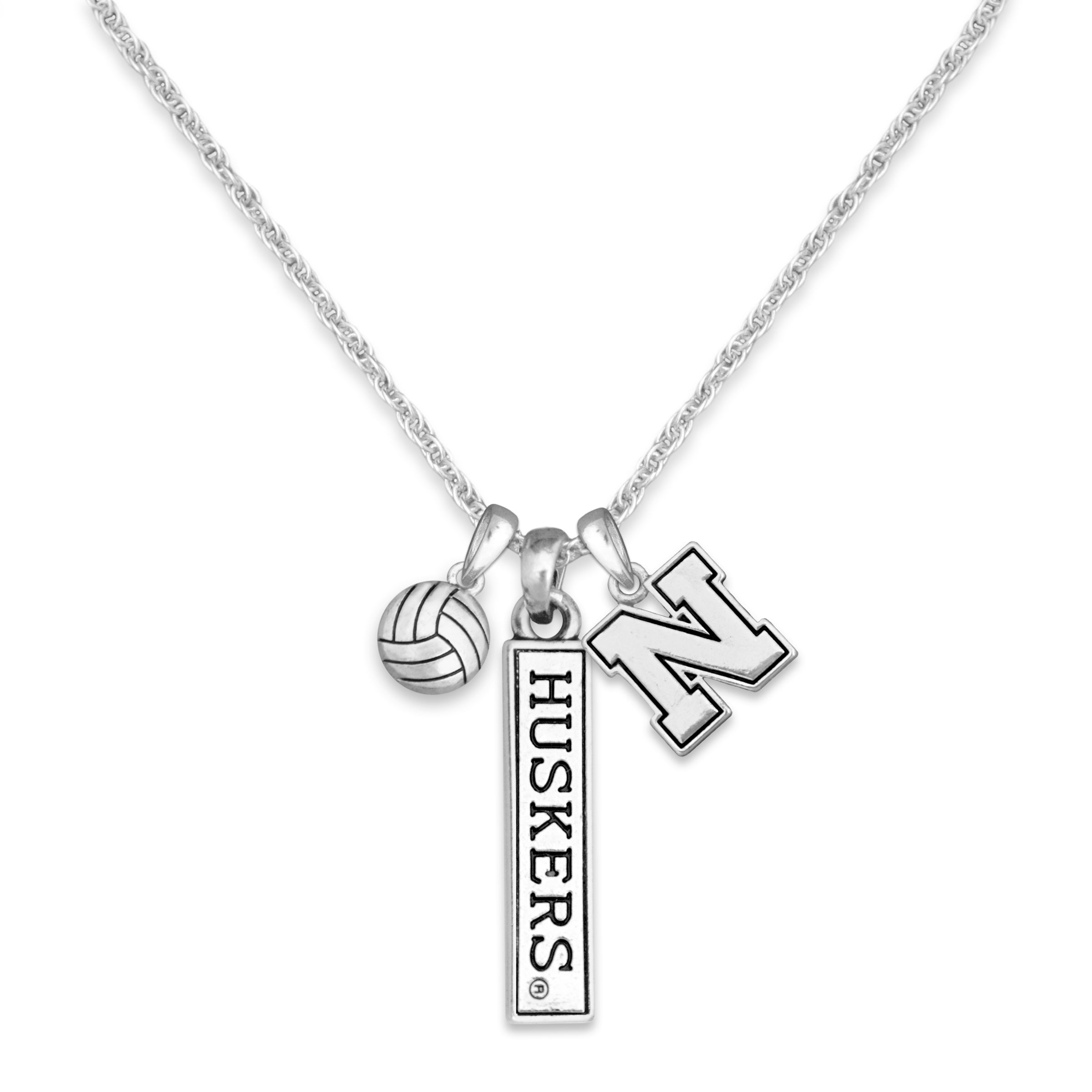Silver Volleyball Charm Necklace - Block N - Nebraska Cornhuskers