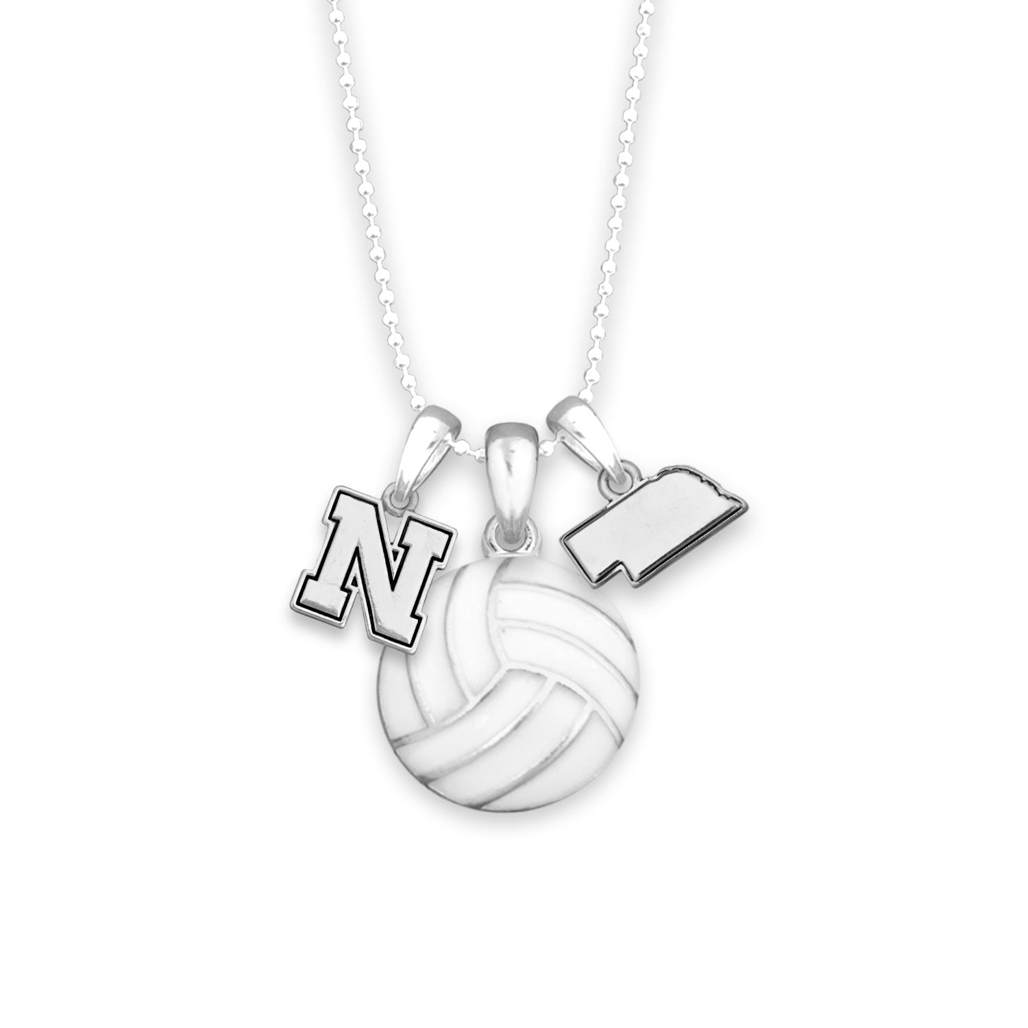 Silver Volleyball Necklace - Block N and State - Nebraska Cornhuskers