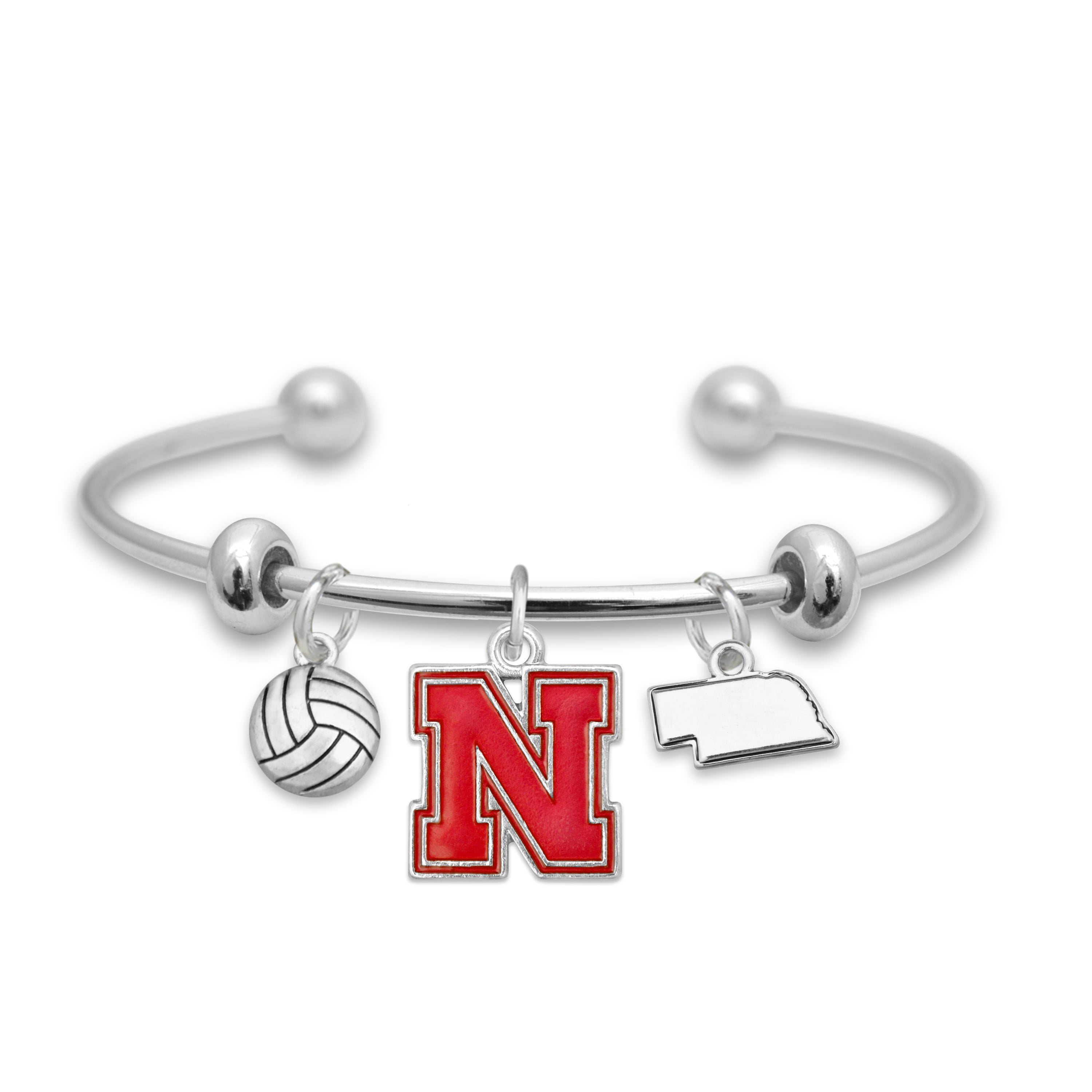 Silver Volleyball and Block N Bracelet- Nebraska Cornhuskers