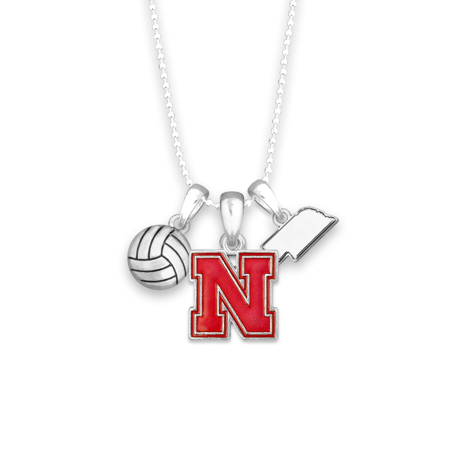 Silver Volleyball and Block N Necklace - Nebraska Cornhuskers