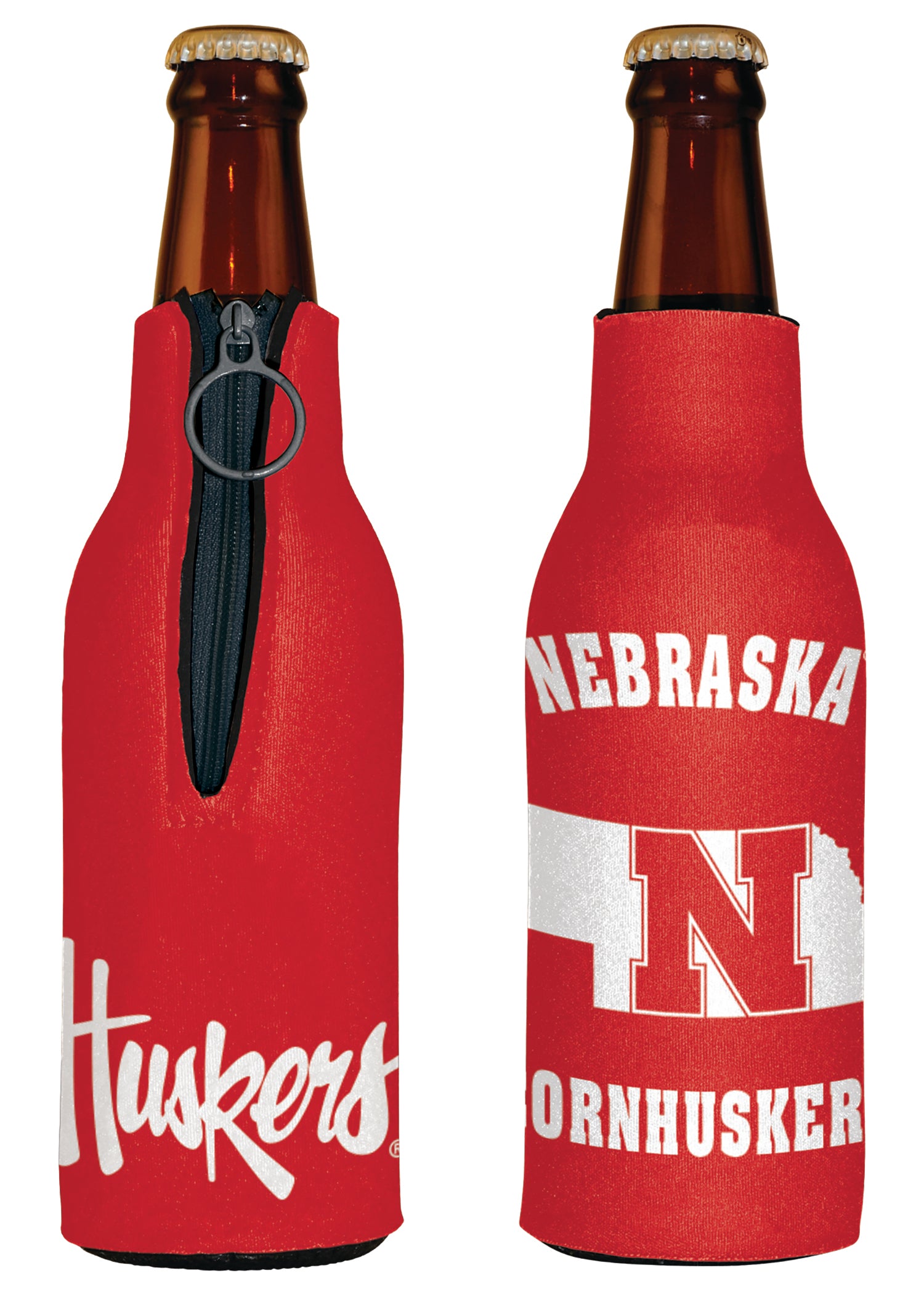 State Outline Bottle Hugger Koozie - Nebraska Cornhuskers