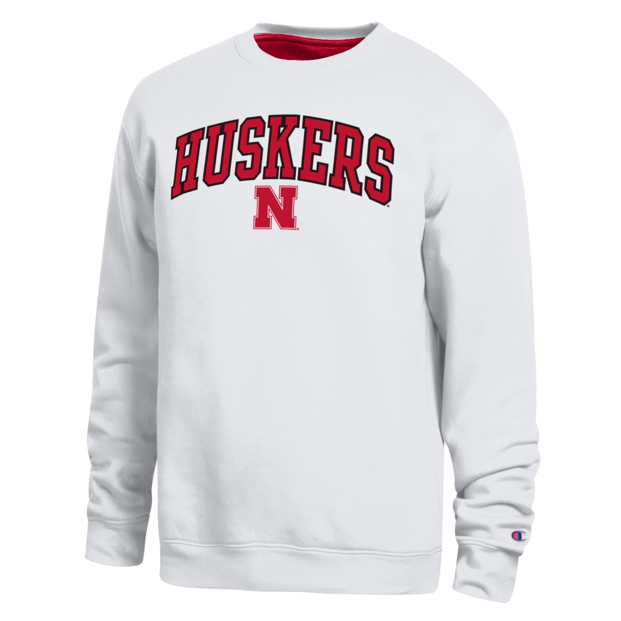 Stitched Arch Huskers Crew in White - Nebraska Cornhuskers