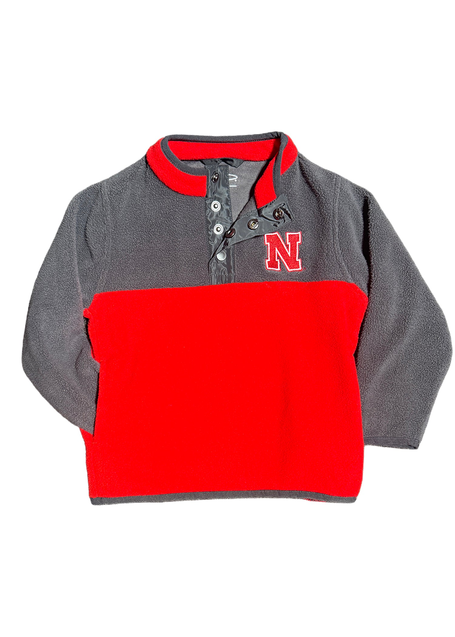 Toddler 1/4 Button - Red and Grey Fleece Nebraska Cornhuskers