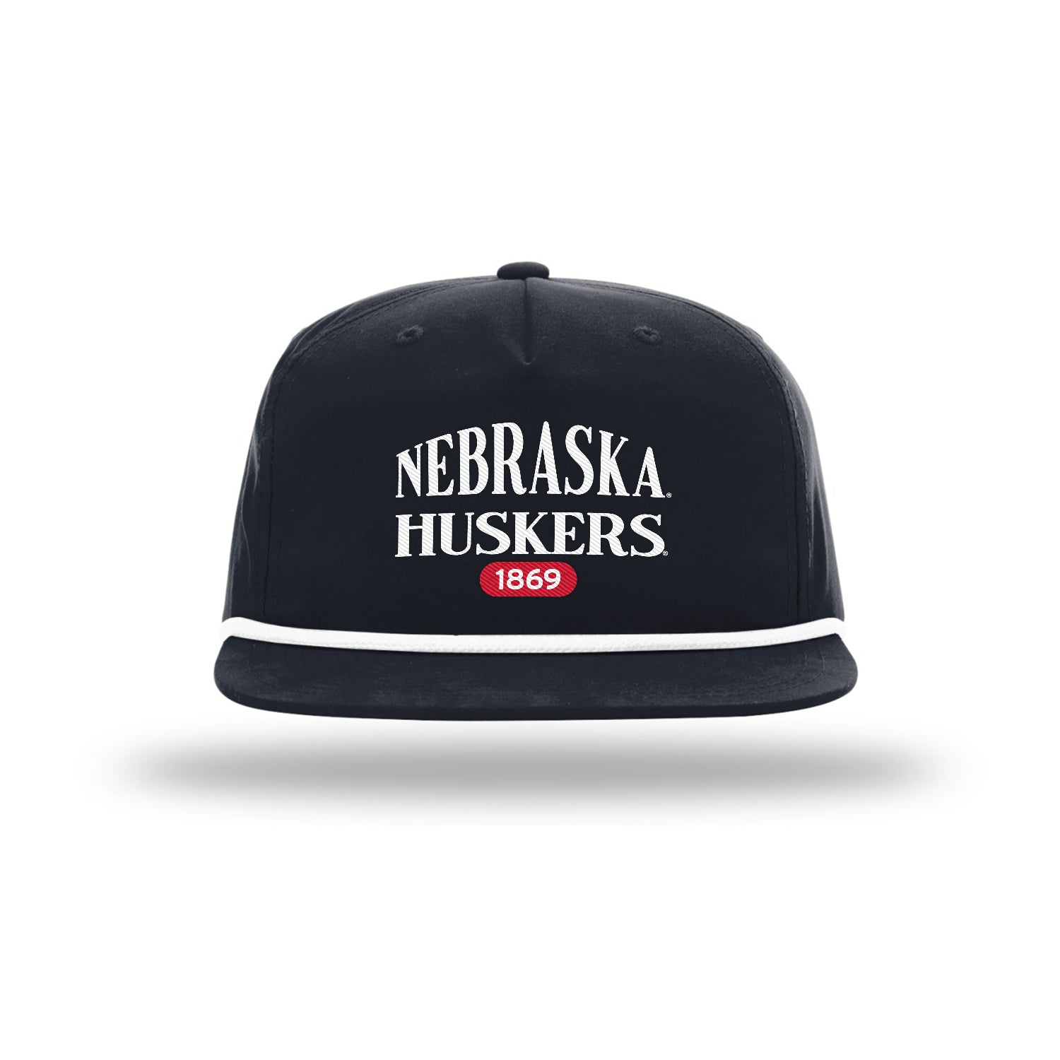 UMPQUA 256 Traditional Text Solid Black w White Hat, Snapback, Flat Bill - Nebraska Cornhuskers