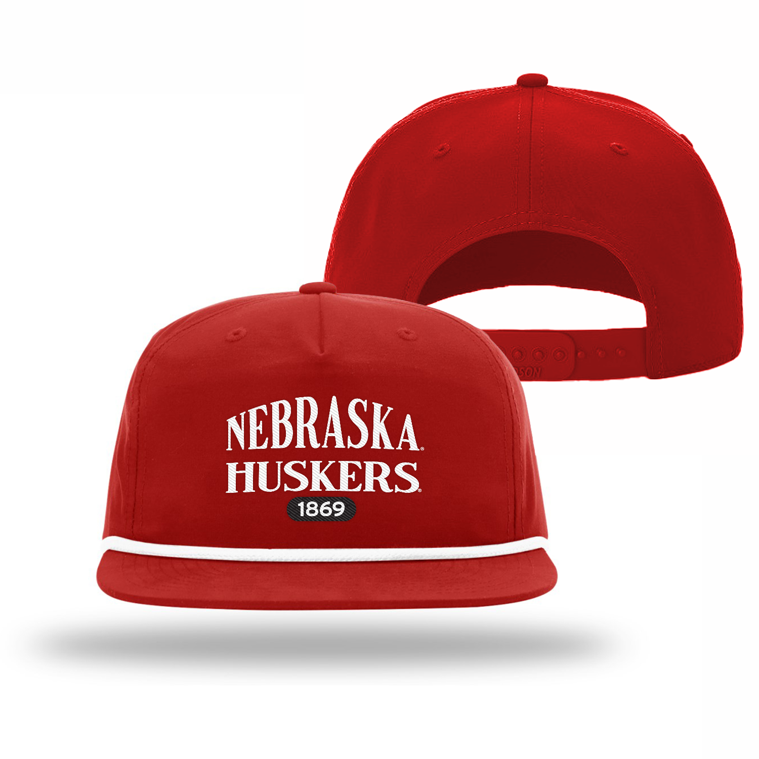 UMPQUA 256 Traditional Text Solid Red w White Hat, Snapback, Flat Bill - Nebraska Cornhuskers