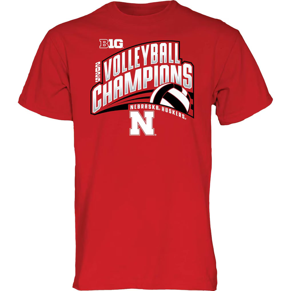 Unisex Blue 84 Scarlet Nebraska Huskers 2025 Big 10 Women's Volleyball Regular Season Champions Locker Room T-Shirt