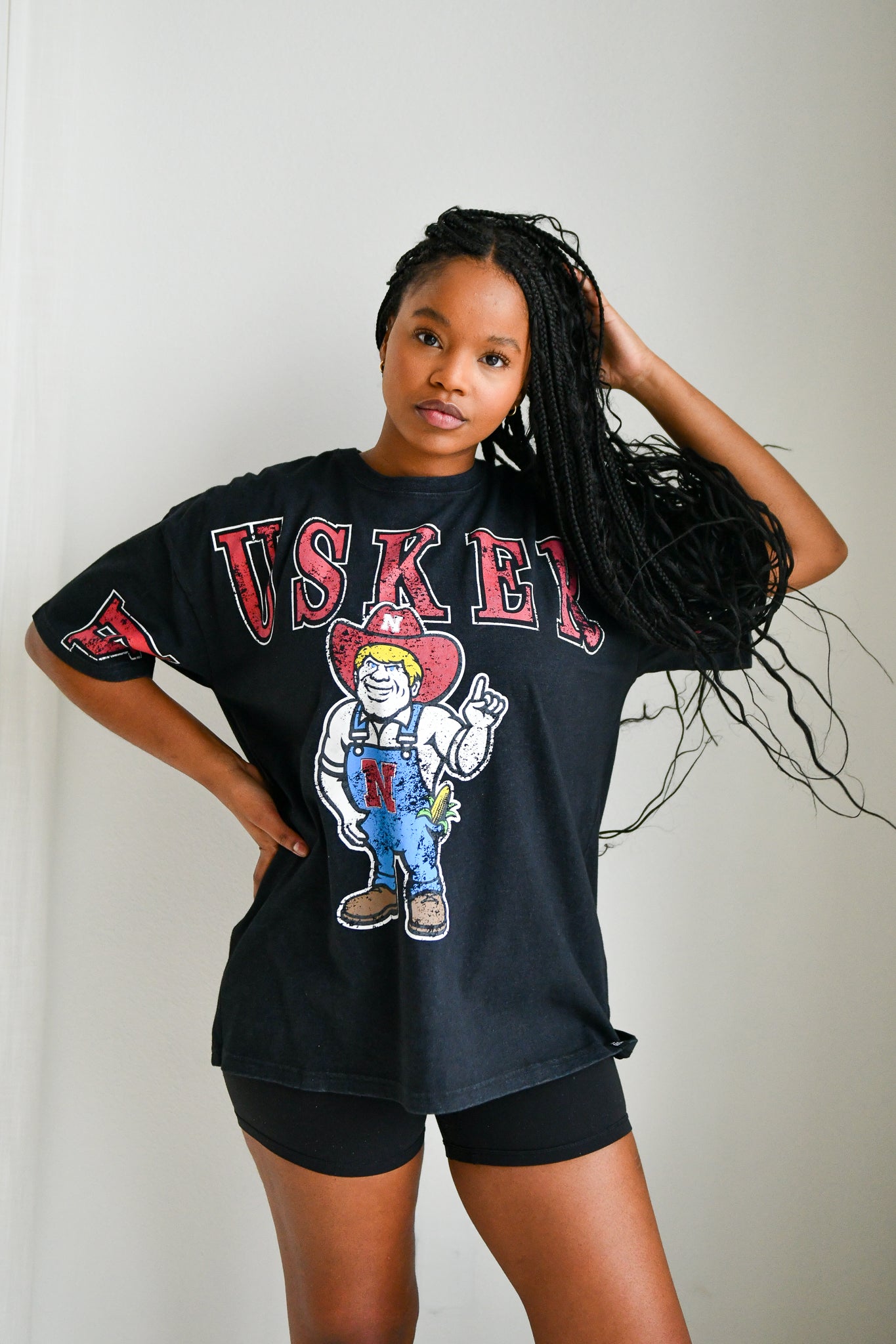 Washed Black Southern Split OS Band Tee - Nebraska Cornhuskers