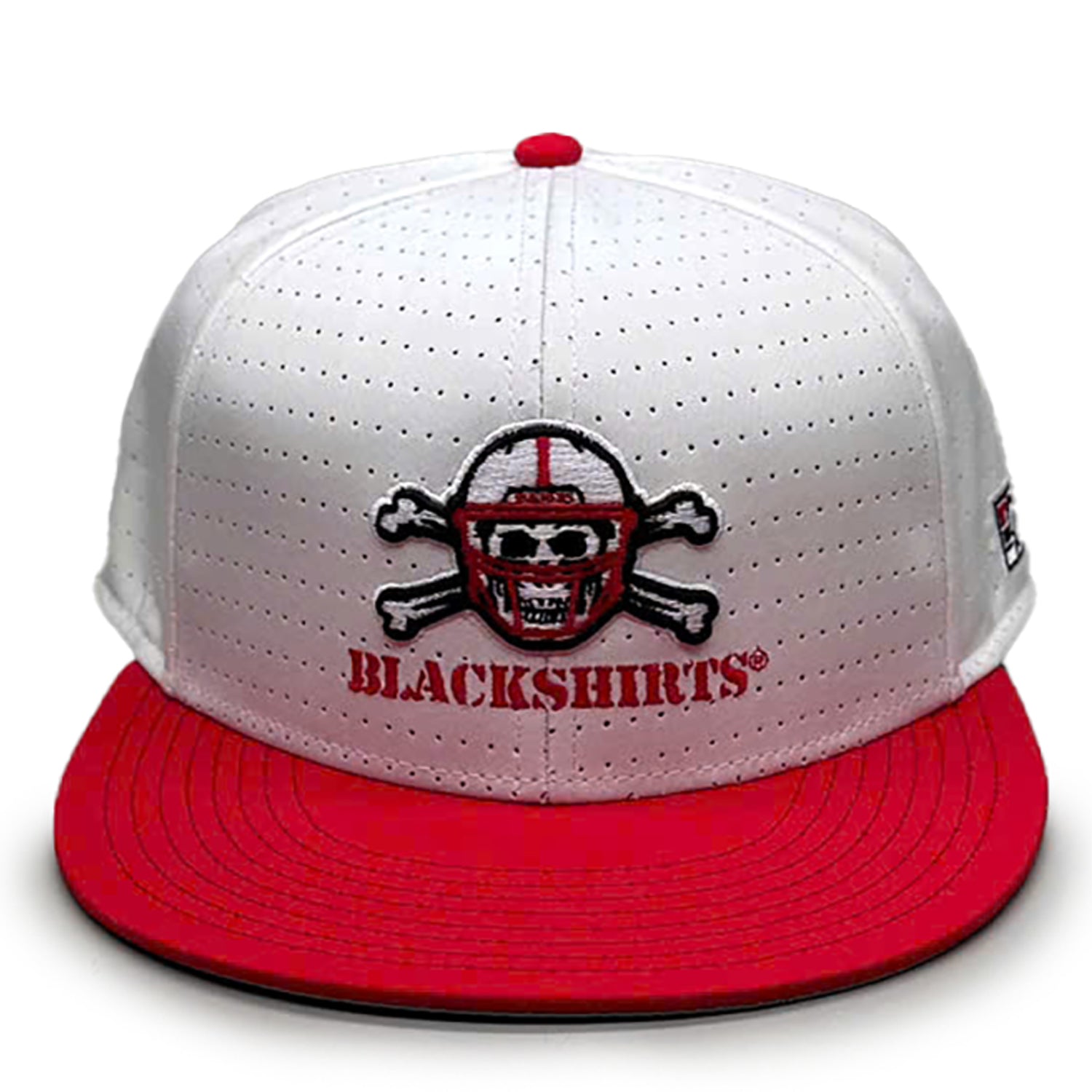 Gamechanger Perforated All Over White Blackshirts Stretch-Fit Hat, Flat Bill, Fitted - Nebraska Cornhuskers