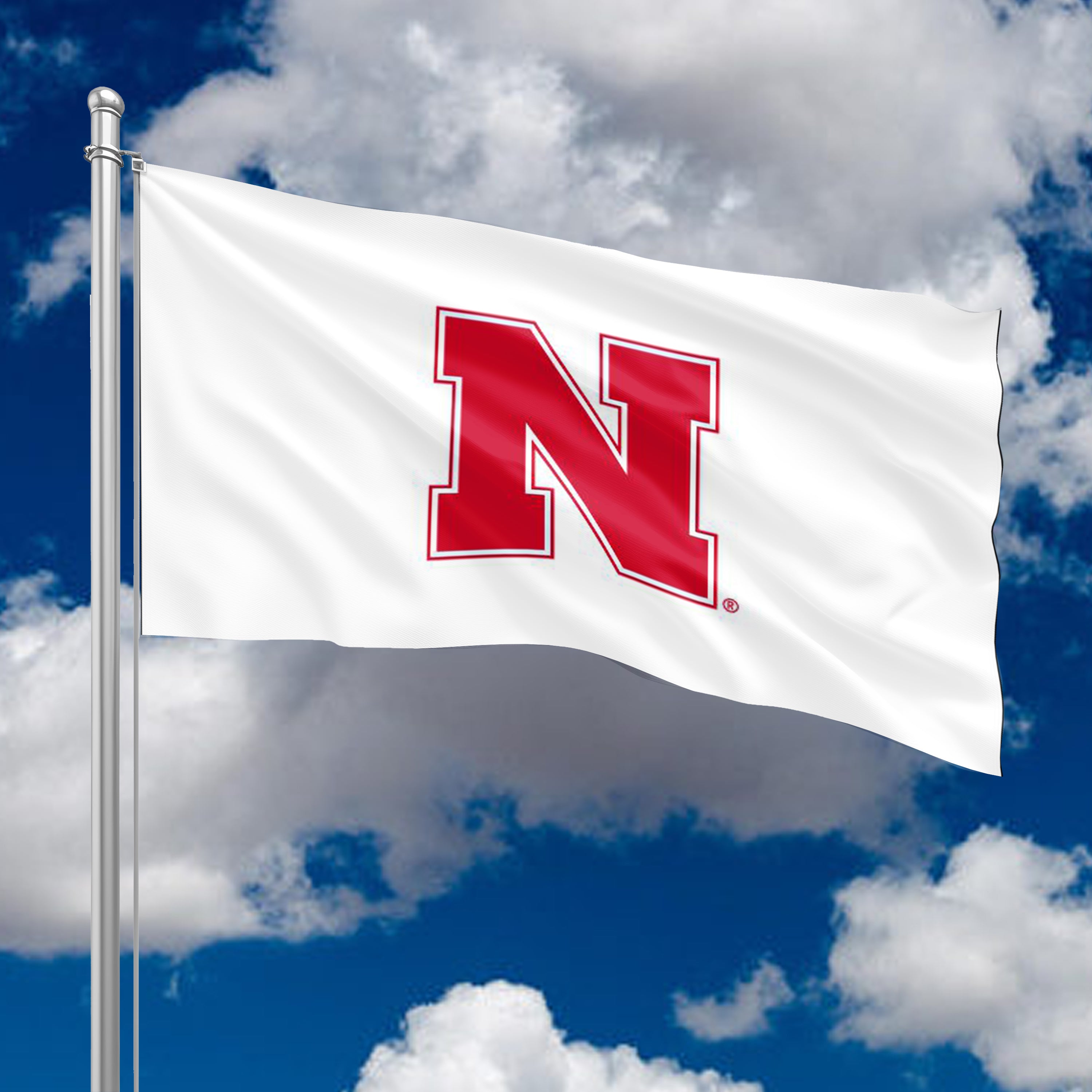 White Block N - 4ft x 6ft Flag Single Sided Applique Nebraska Cornhuskers