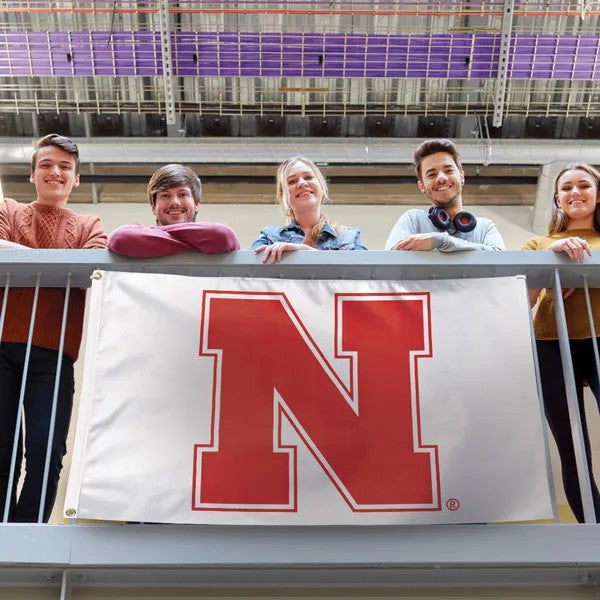White Block N - Deluxe Flag Single Sided Silk Screened 3ft x 5ft Nebraska Cornhuskers
