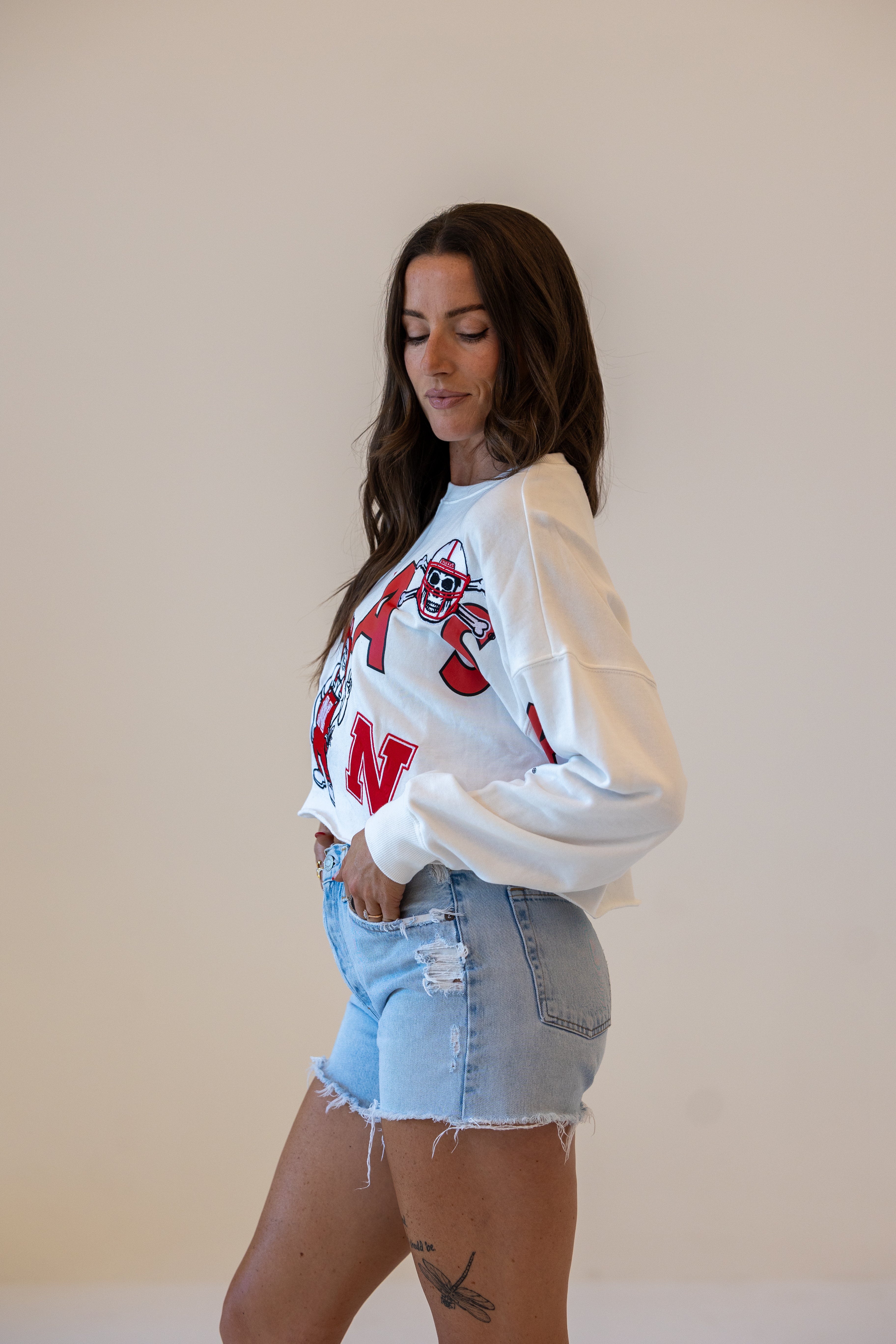 White Patched Up Crop Long Sleeve - Nebraska Cornhuskers