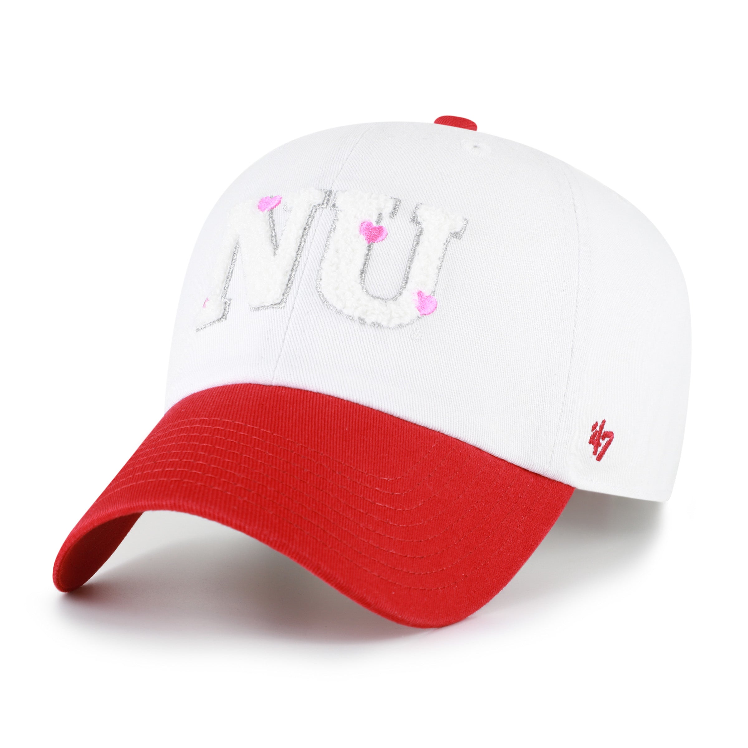 White Trendy Badge '47 Clean Up Hat, Curved Bill, Elastic - Nebraska Cornhuskers