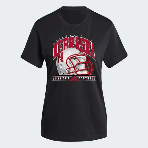 Women's Adidas Black Football Tee Nebraska Cornhuskers