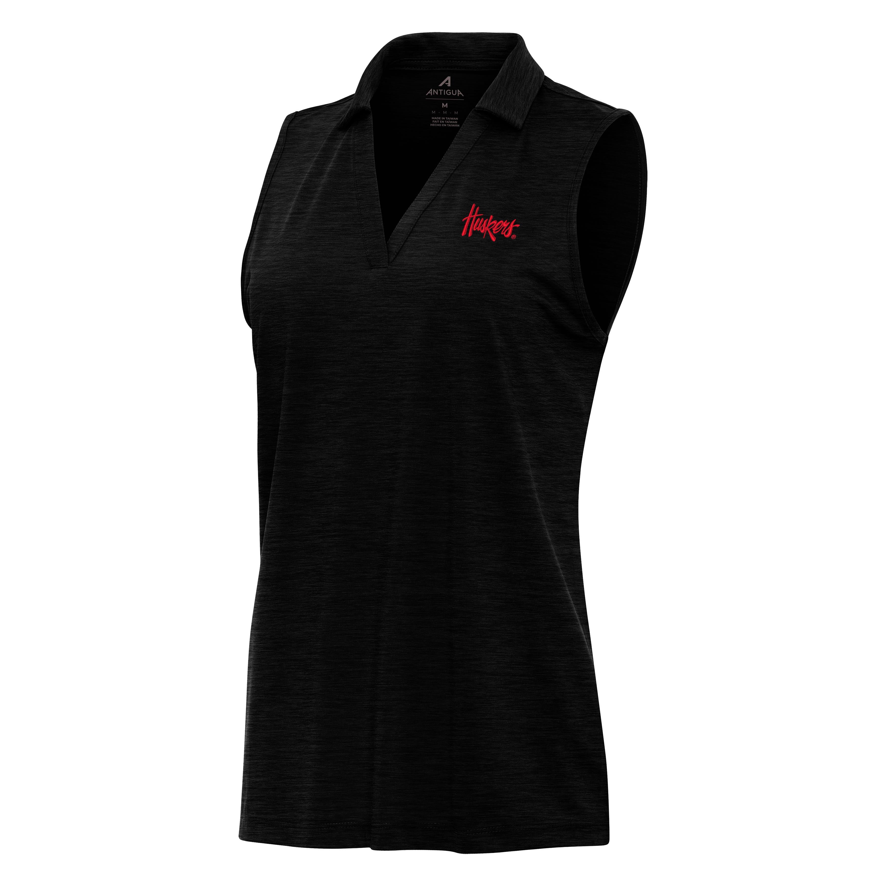 Women's Sleeveless Golf Polo Black Tank - Nebraska Cornhuskers