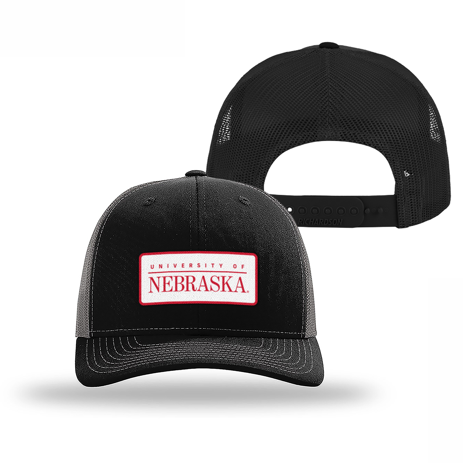 Woven Patch 112 Black University of Nebraska Patch Hat, Snapback, Curved Bill - Nebraska Cornhuskers