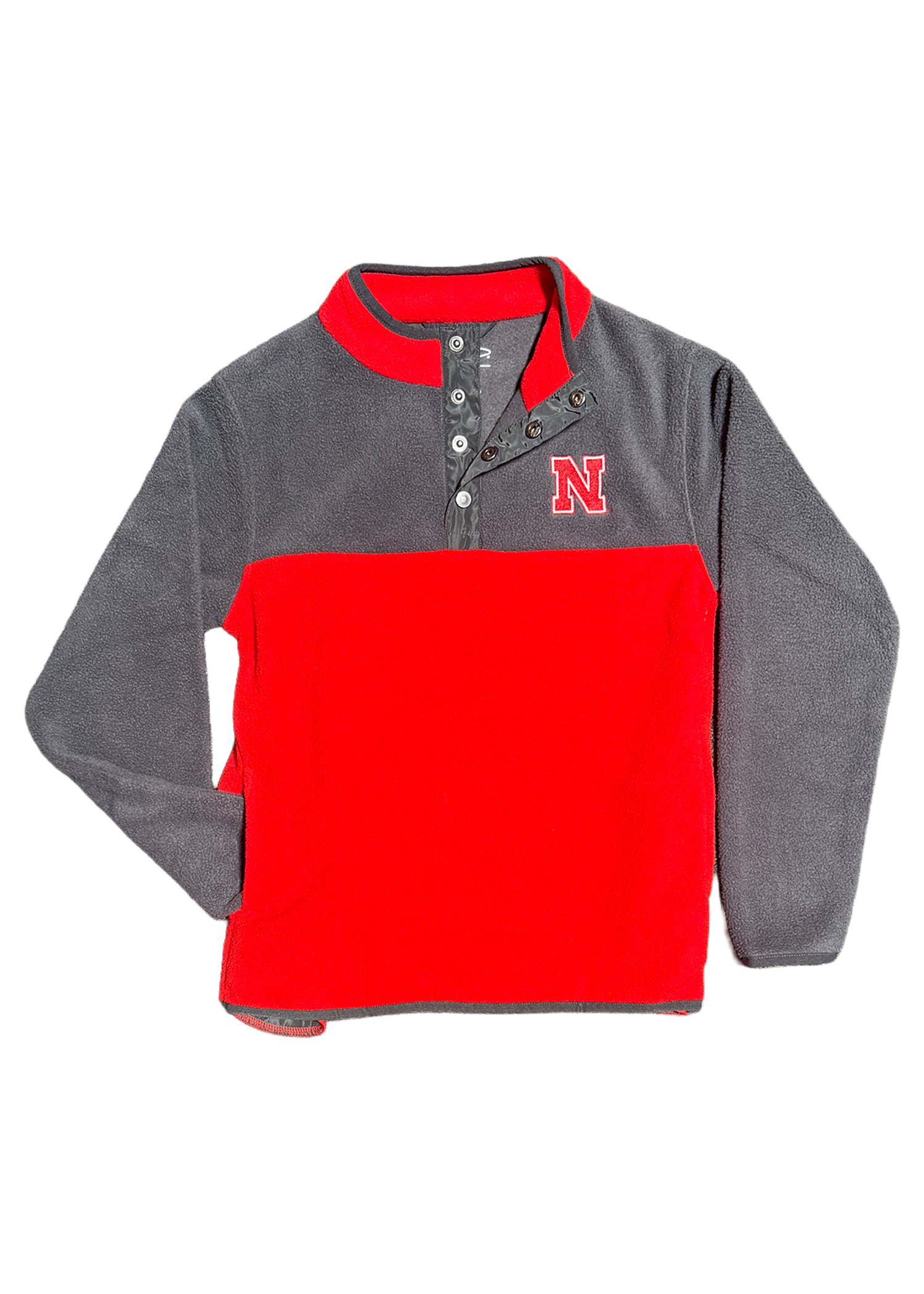 Youth 1/4 Button - Red and Grey Fleece Nebraska Cornhuskers
