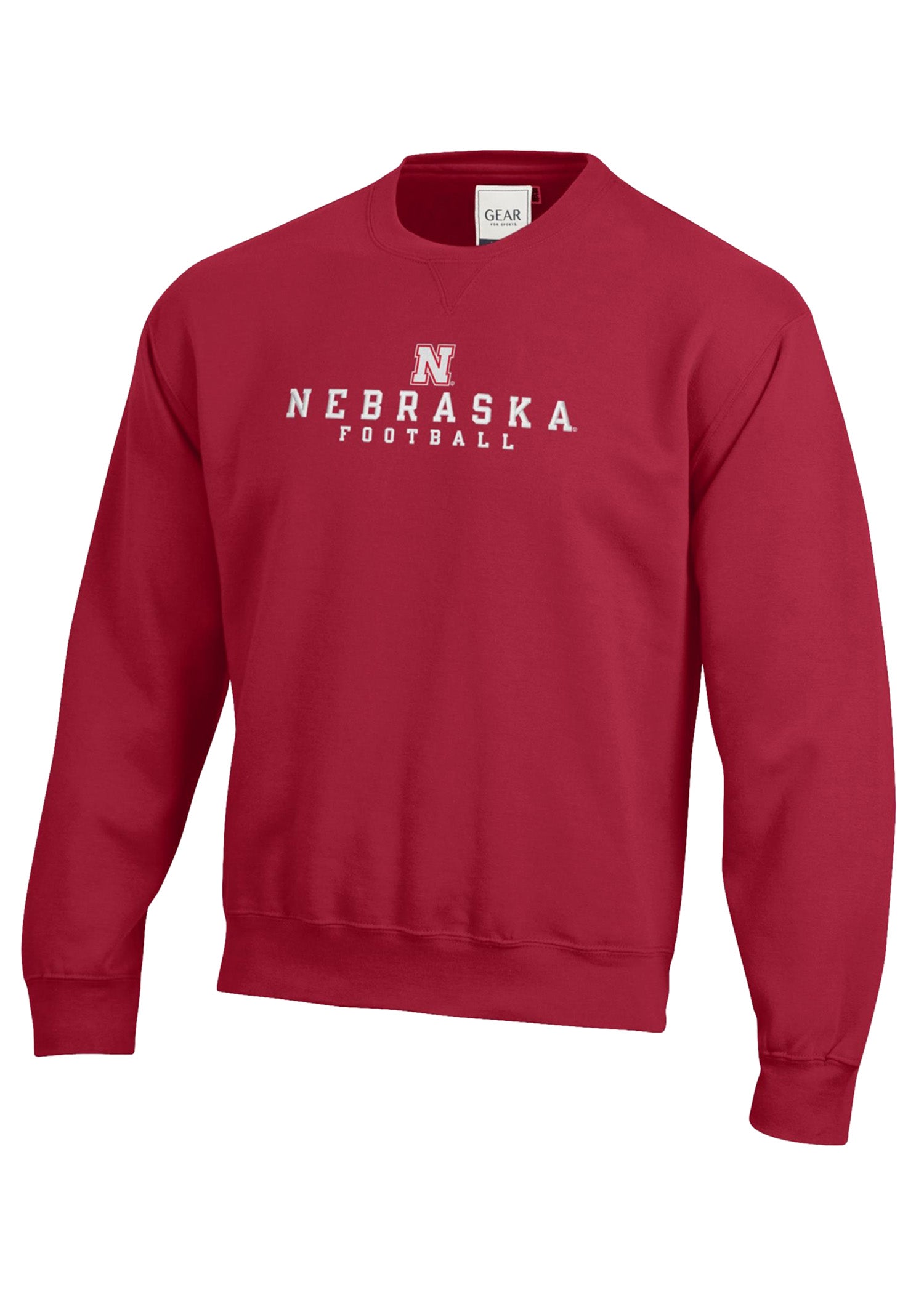 Nebraska Huskers Red Embroidered Football Crewneck