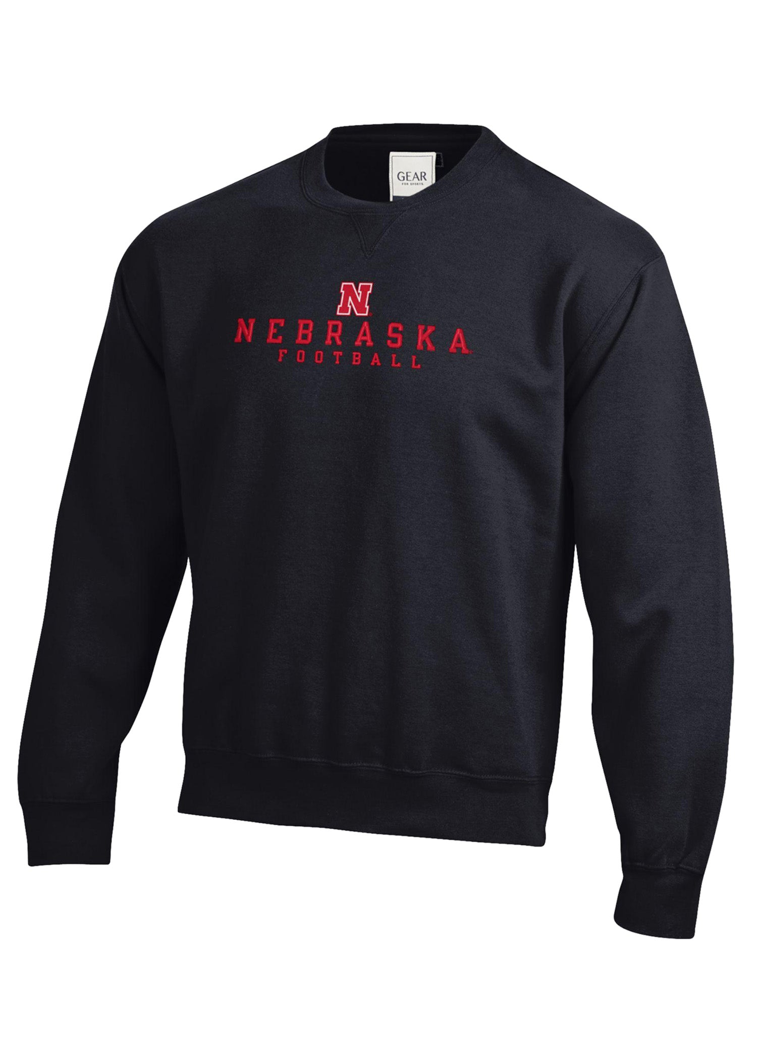 Nebraska Huskers Black Embroidered Football Crewneck