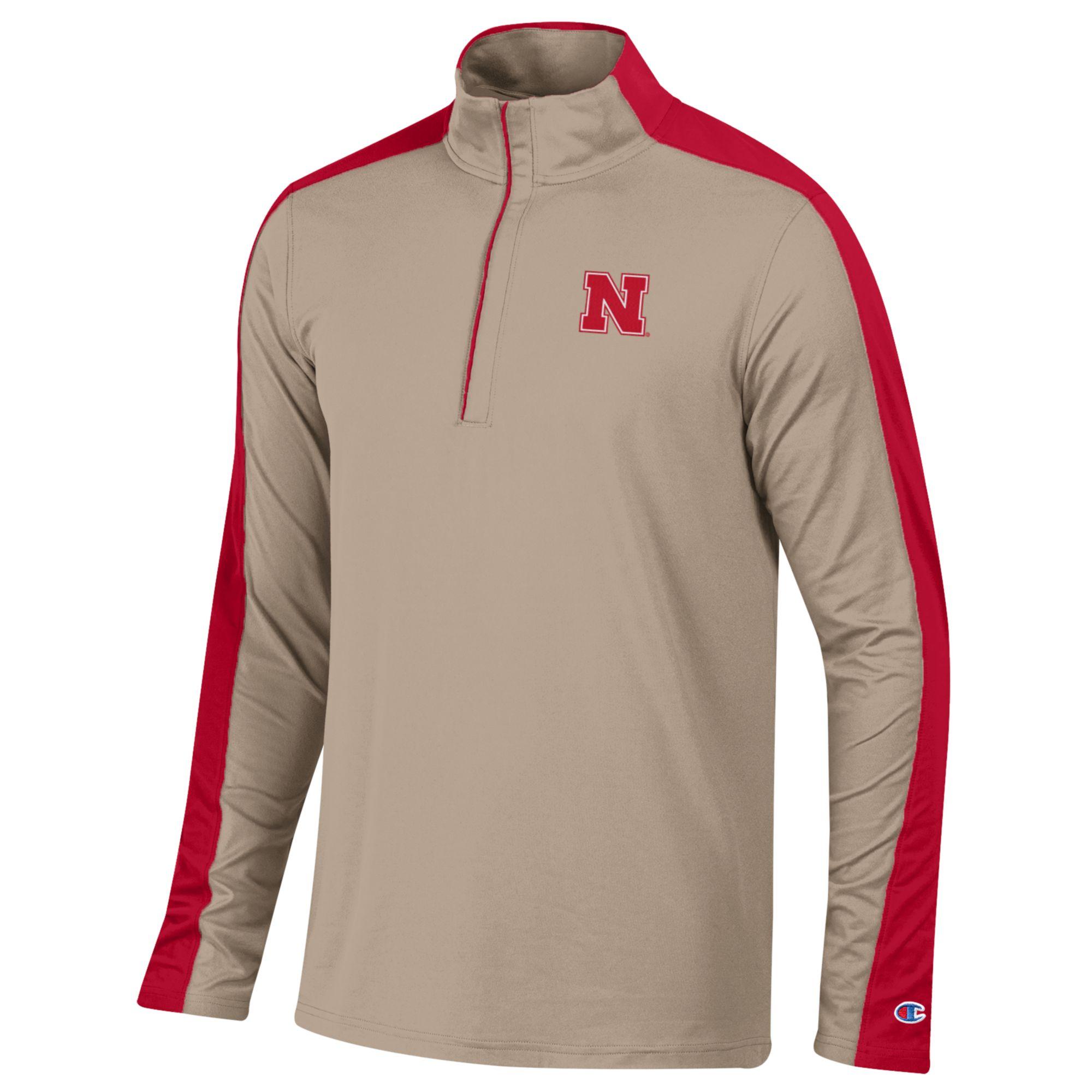 Champion Nebraska Quarter-Zip Pullover with Accent Color - Beige