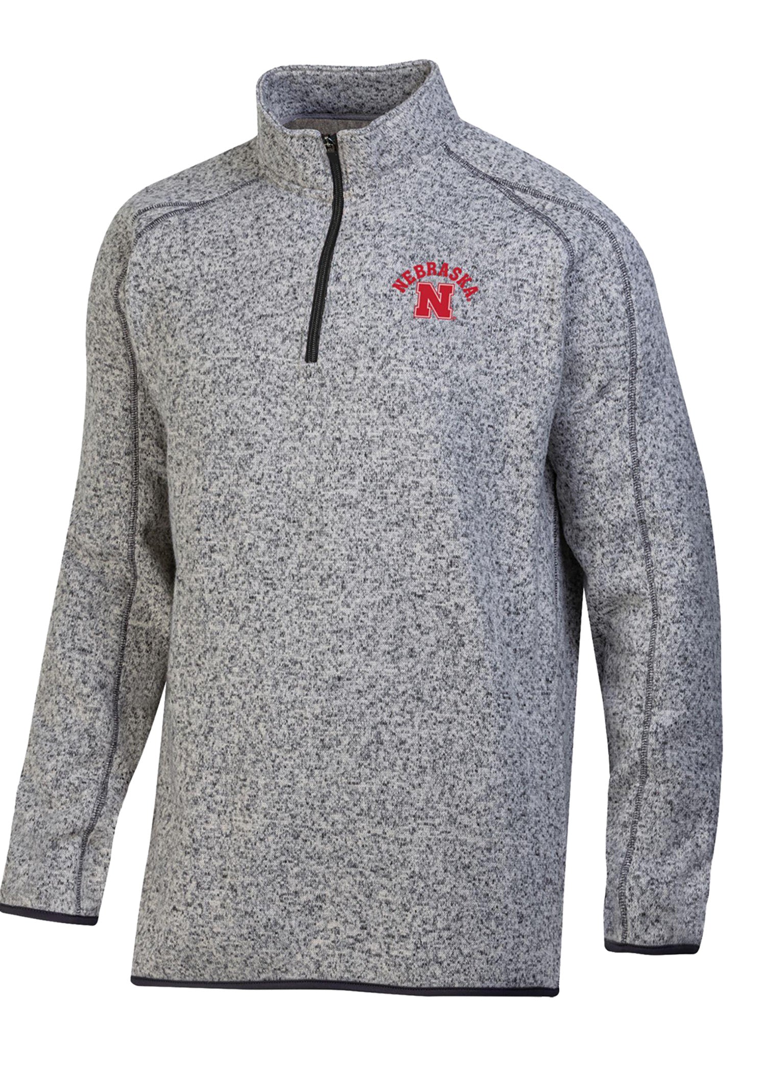 MENS Heathered Sweater-Fleece ¼-Zip – Left-Chest Arched “Nebraska” & Block “N”