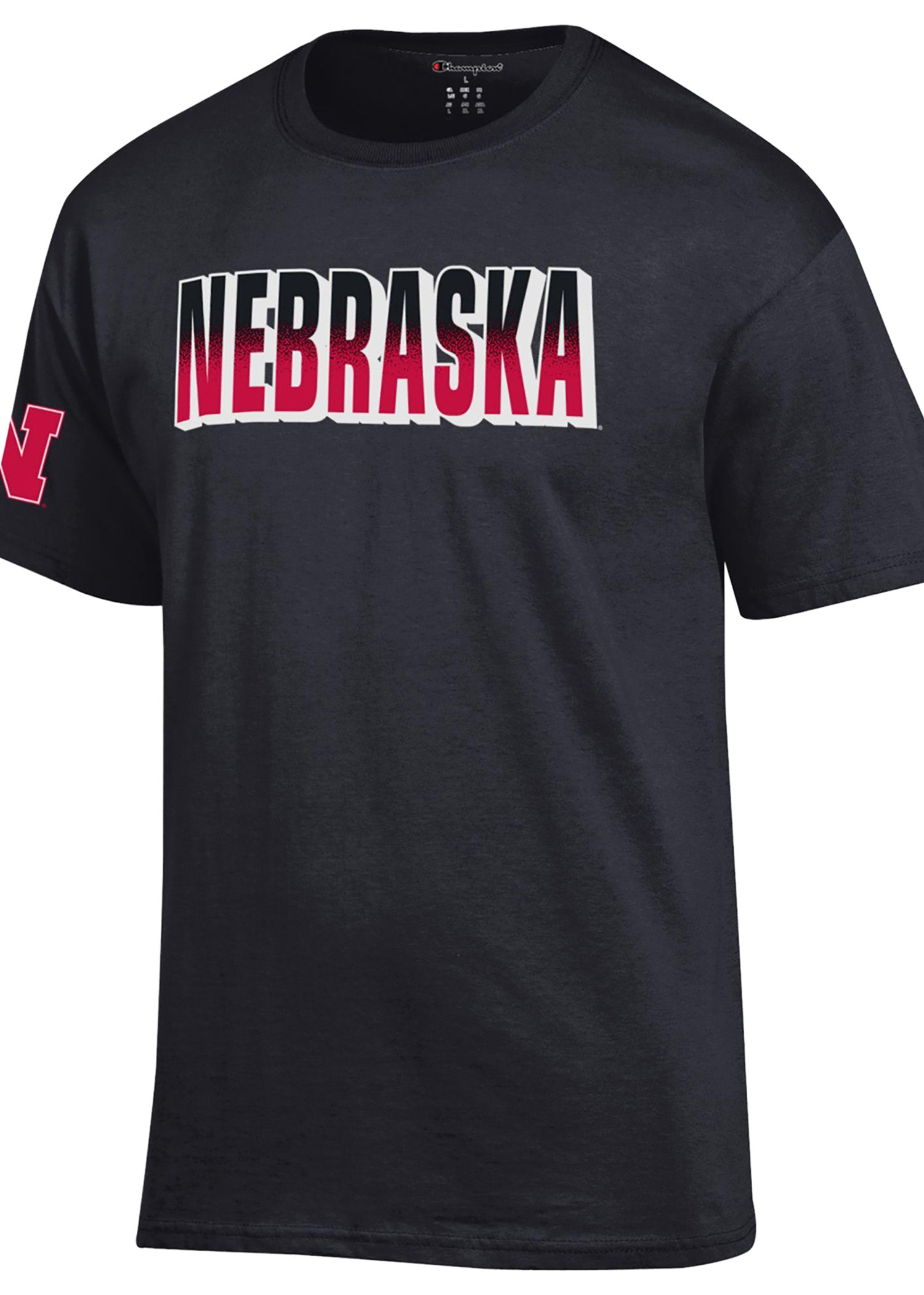 Bold Block “NEBRASKA” Fade Wordmark Tee w/ Sleeve “N”