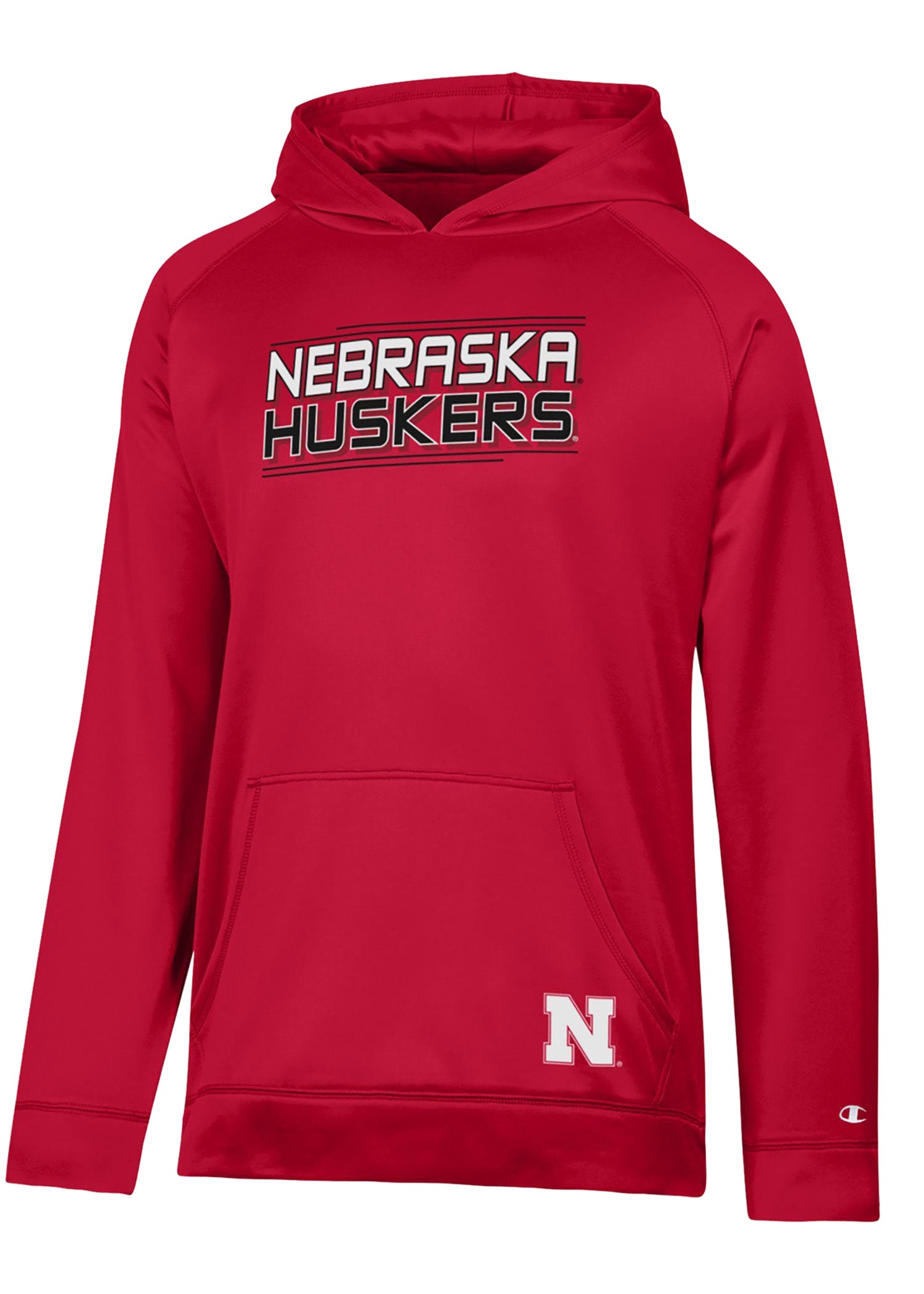 Youth Performance Hoodie – Wordmark Bar Graphic Red