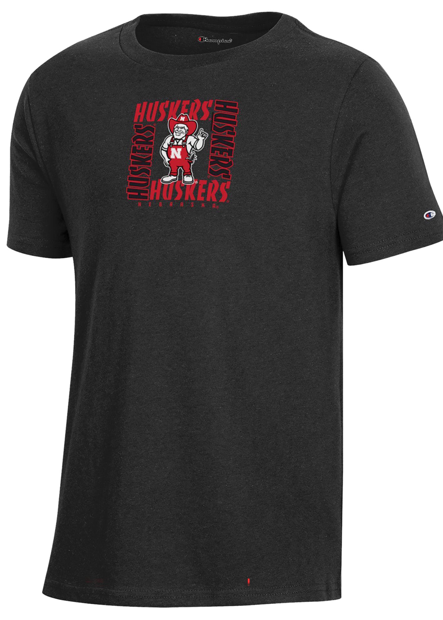 Herbie Mascot in Repeating “HUSKERS” Frame Youth Tee — 2 Colors