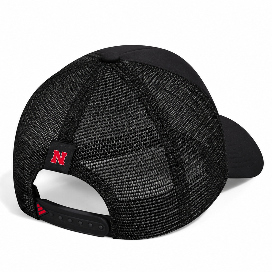Black Adidas Strat Foam Trucker Hat - Nebraska Cornhuskers