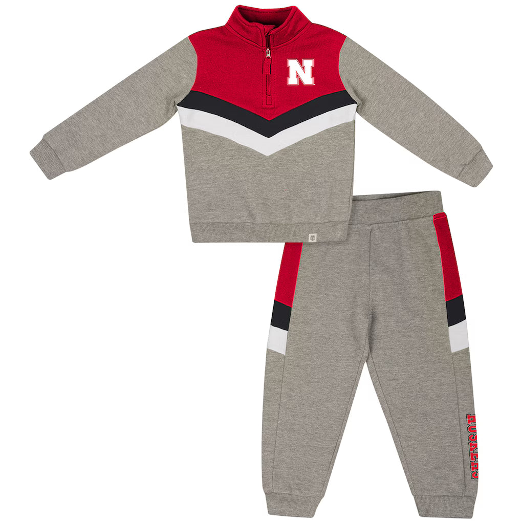 Nebraska Huskers Colosseum Toddler Clarence Fleece Quarter-Zip Sweatshirt & Sweatpants Set - Heather Gray