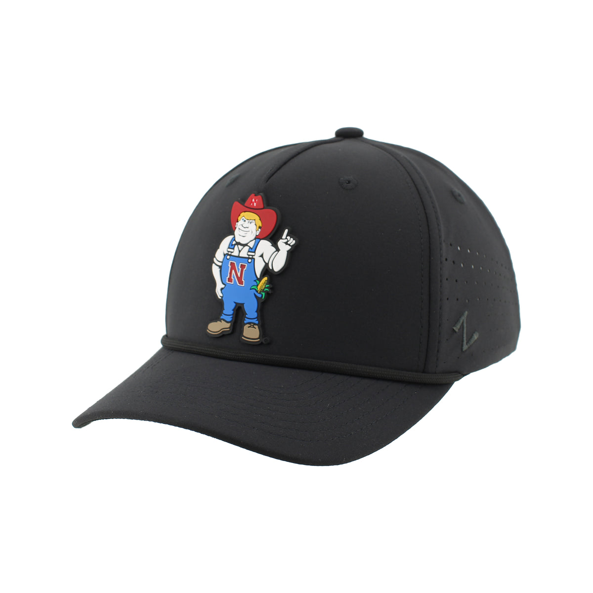 Rubber Full Color Herbie Patch Rope Hat, Pre-Curved Bill, Snapback - Nebraska Cornhuskers