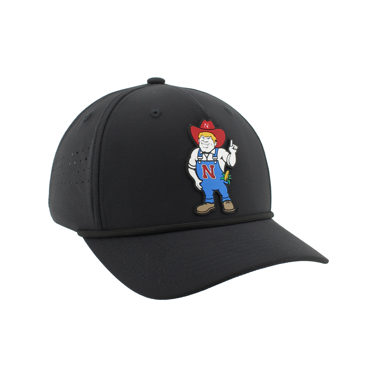 Rubber Full Color Herbie Patch Rope Hat, Pre-Curved Bill, Snapback - Nebraska Cornhuskers