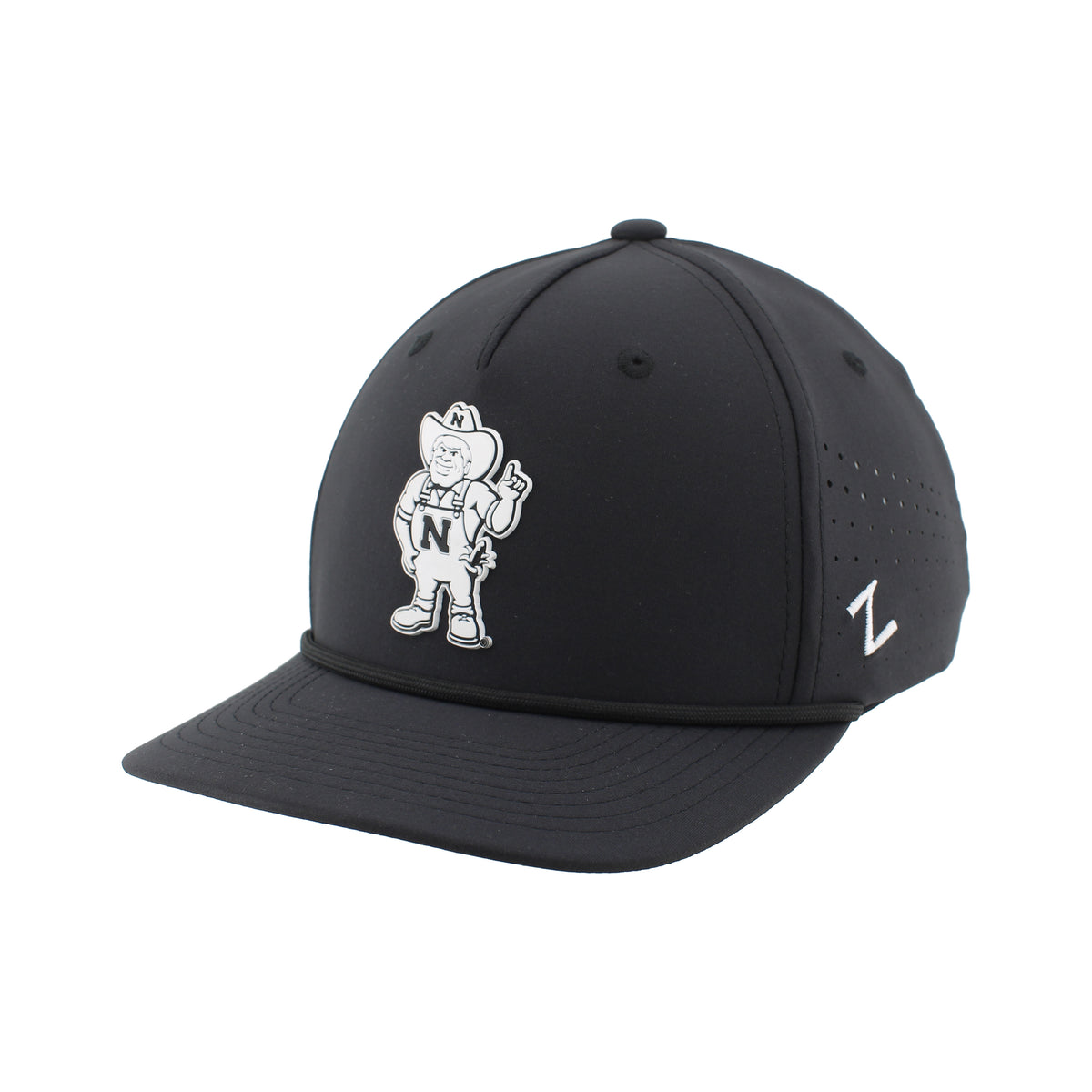 Rubber Black and White Herbie Patch Rope Hat, Pre-Curved Bill, Snapback - Nebraska Cornhuskers