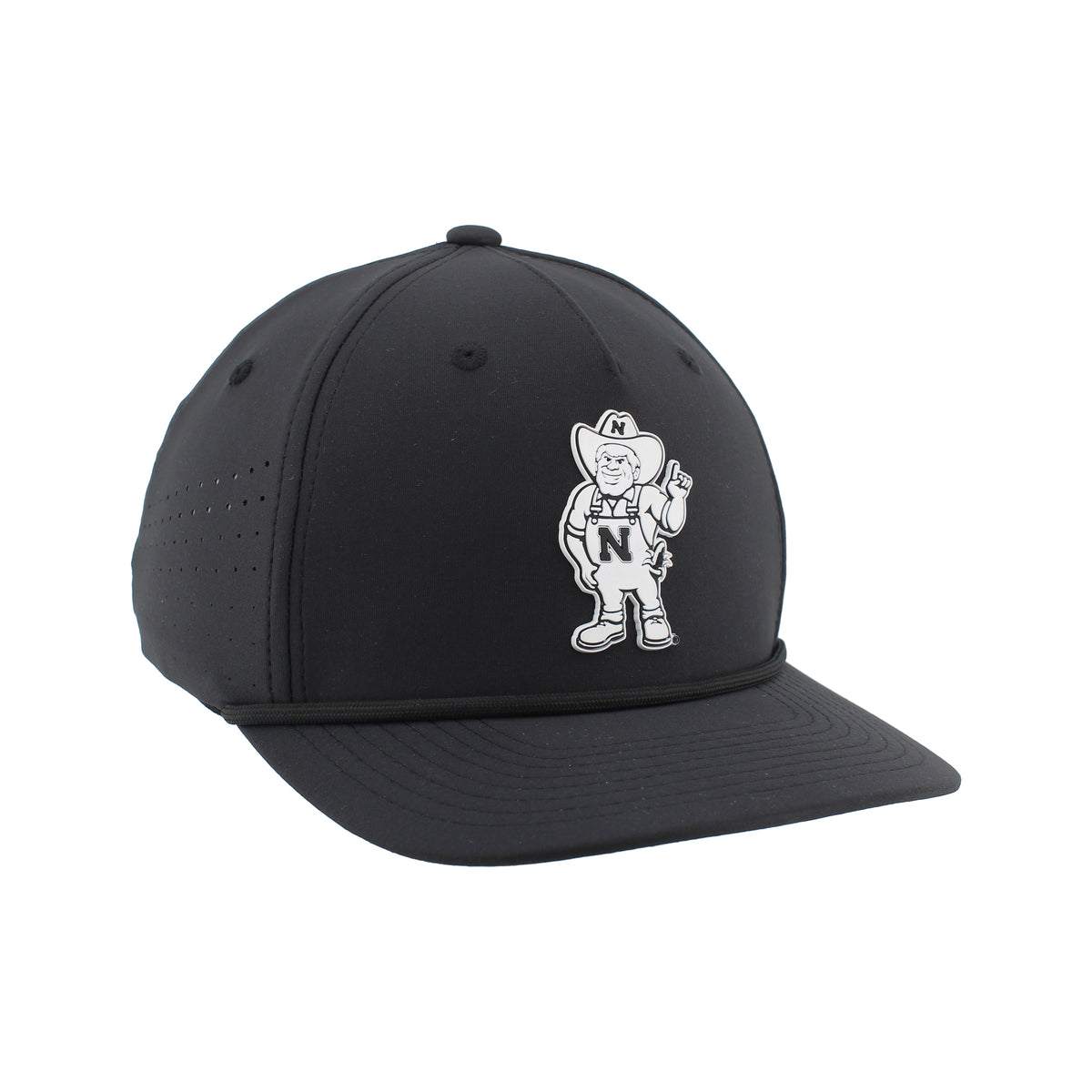Rubber Black and White Herbie Patch Rope Hat, Pre-Curved Bill, Snapback - Nebraska Cornhuskers