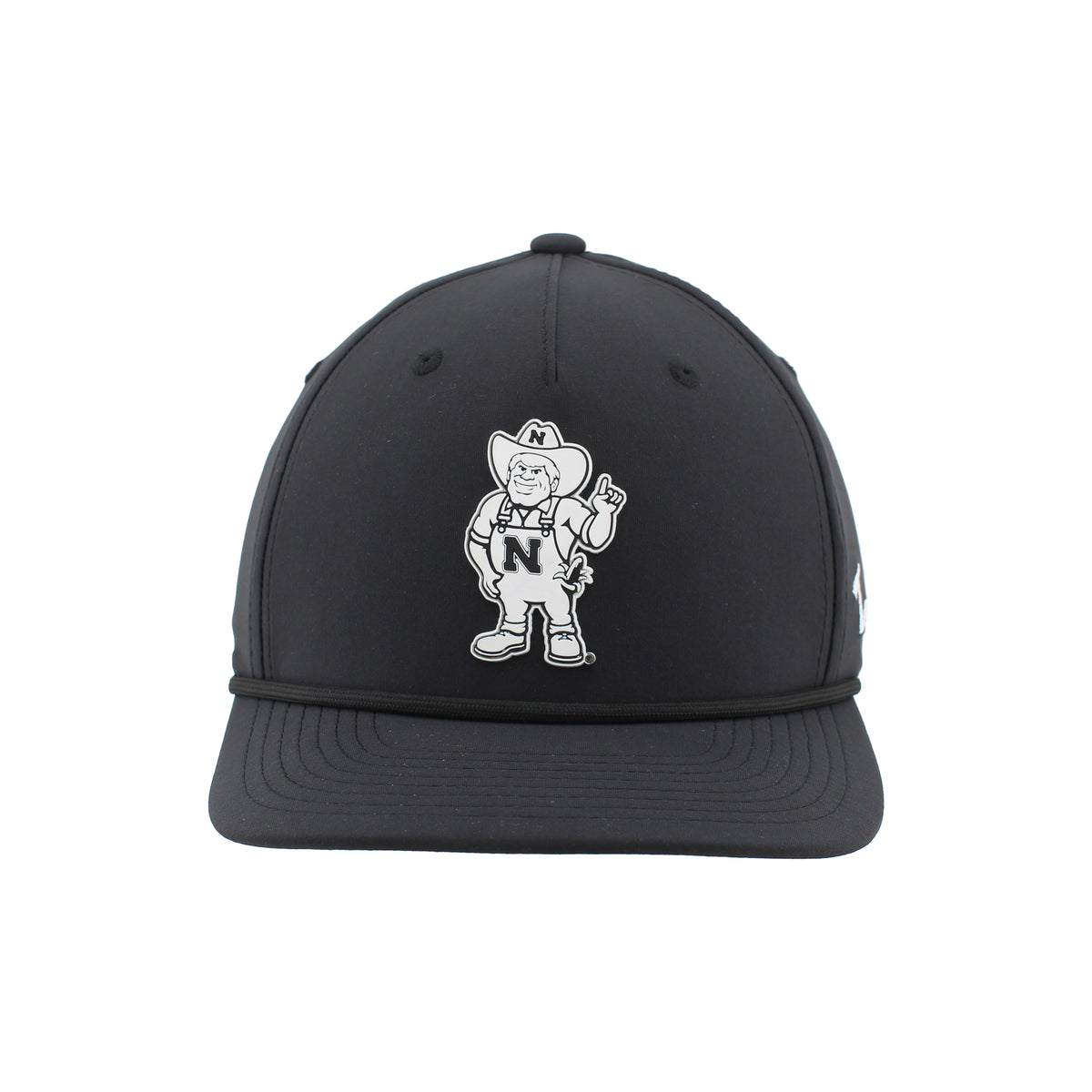 Rubber Black and White Herbie Patch Rope Hat, Pre-Curved Bill, Snapback - Nebraska Cornhuskers