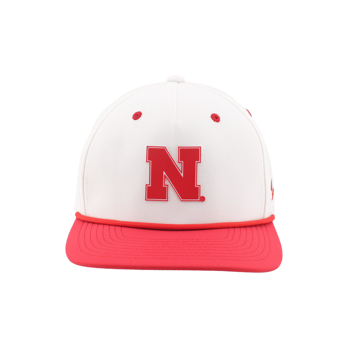 Structured 5-Panel Red and White Rope Hat, Pre-Curved Bill, Snapback - Nebraska Cornhuskers