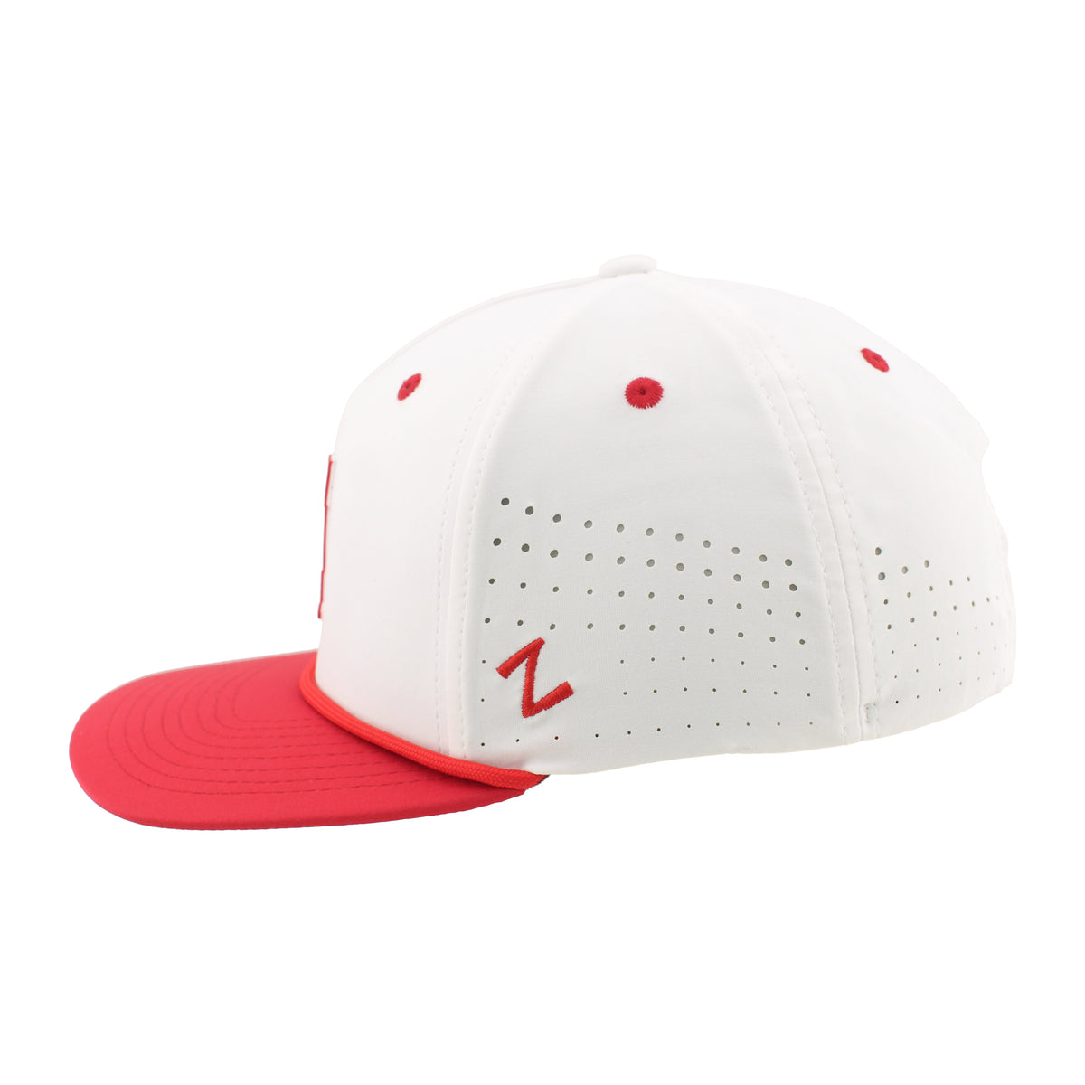 Structured 5-Panel Red and White Rope Hat, Pre-Curved Bill, Snapback - Nebraska Cornhuskers