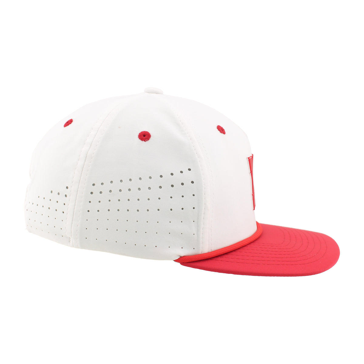 Structured 5-Panel Red and White Rope Hat, Pre-Curved Bill, Snapback - Nebraska Cornhuskers