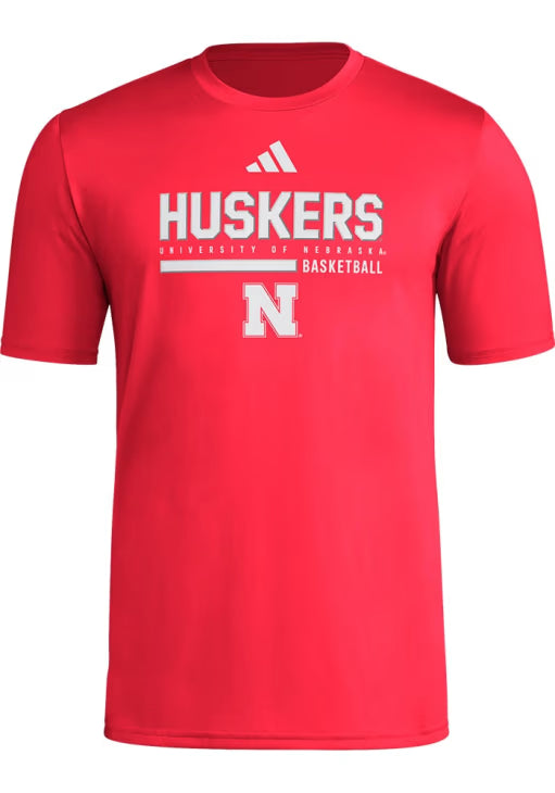 ADIDAS NEBRASKA CORNHUSKERS RED LOCKER BASKETBALL SHORT SLEEVE T SHIRT