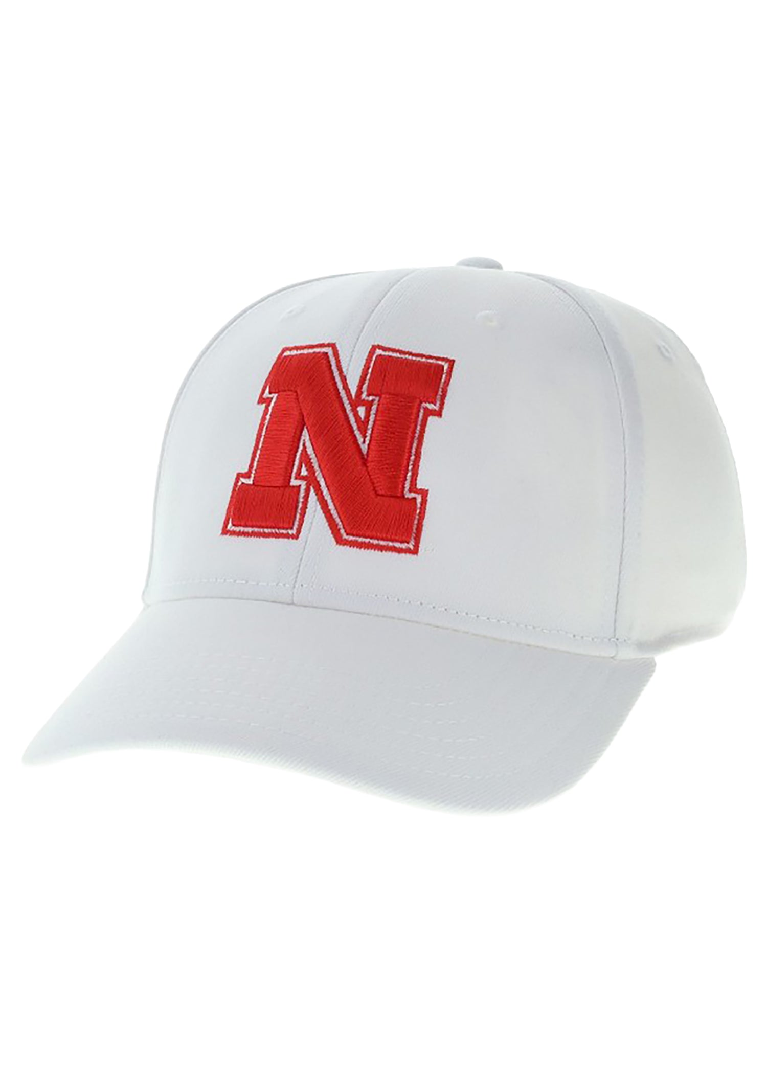 White Hat with Red Stitched N, Snapback, Curved Bill