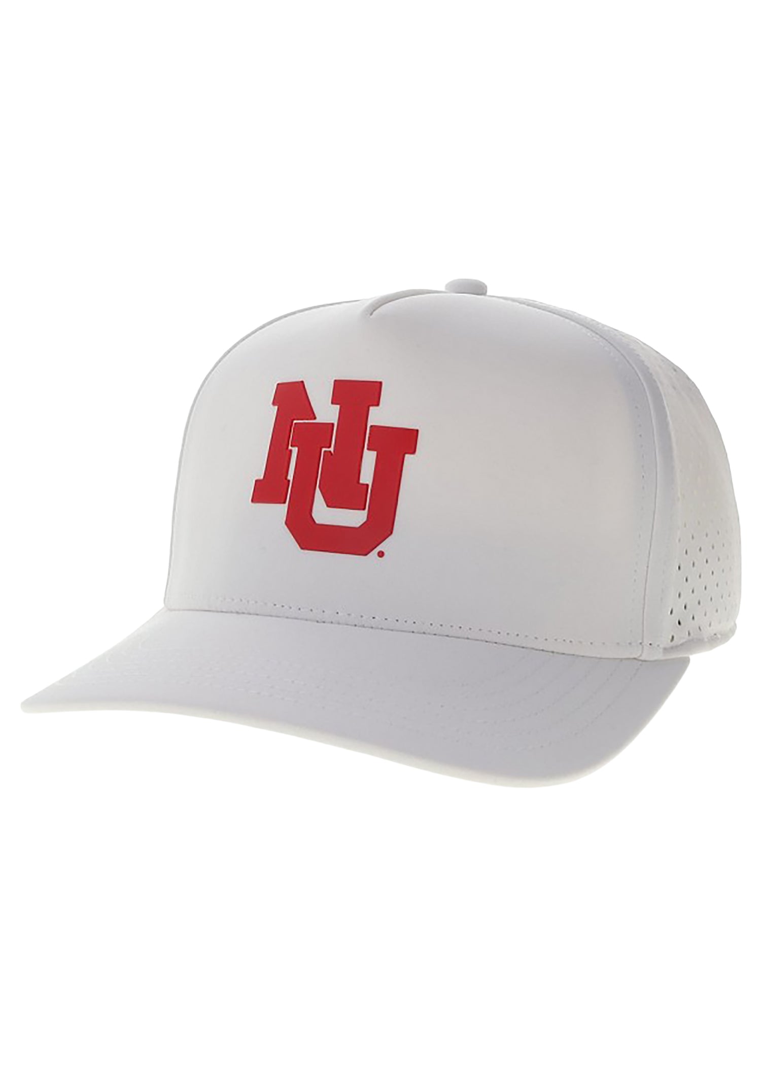 White Performance Interlocking “NU” Perforated Hat, Snapback, Curved Bill