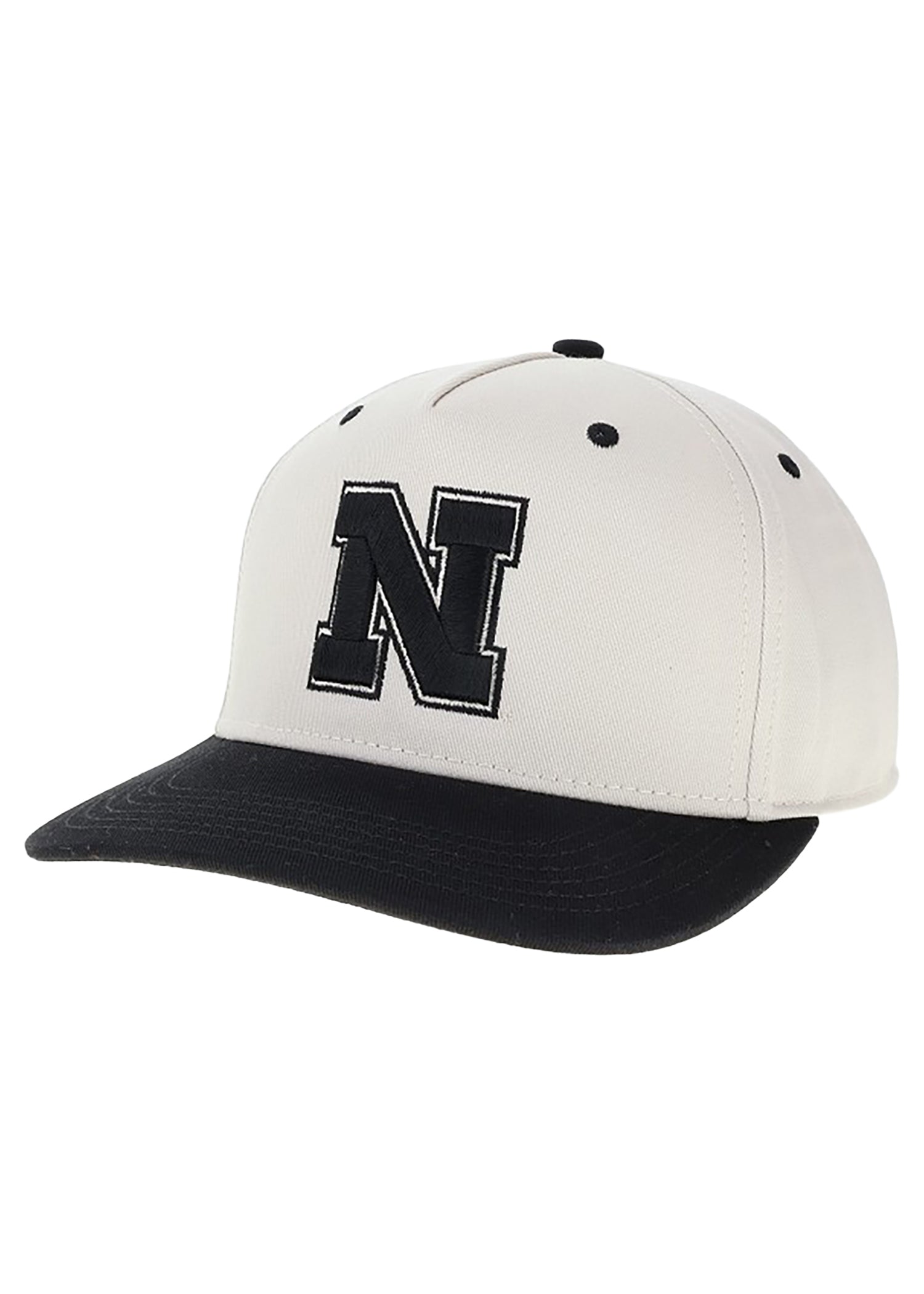 Two-Tone Black “N” Hat, Snapback, Curved Bill