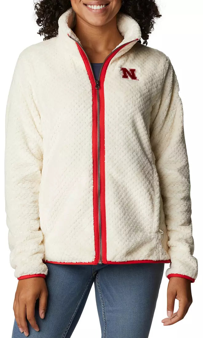 Columbia Women's Nebraska Cornhuskers Chalk Fireside Sherpa Full-Zip Jacket