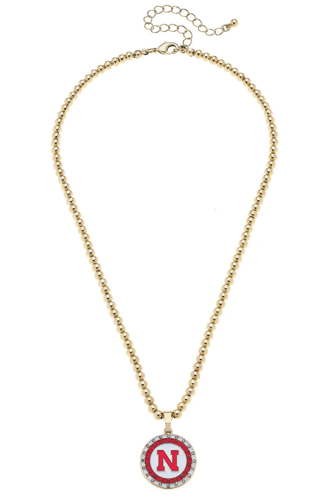 Nebraska Huskers Pave Disc Necklace in Shiny Gold