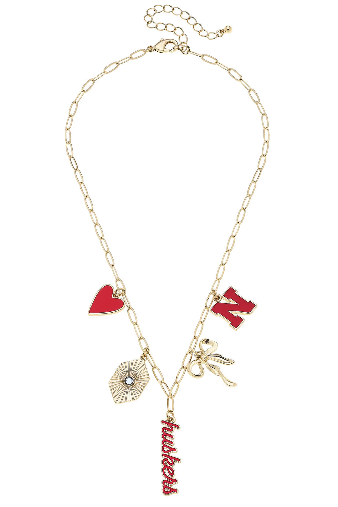 Nebraska Huskers Paper Clip Charm Collector Necklace in Shiny Gold