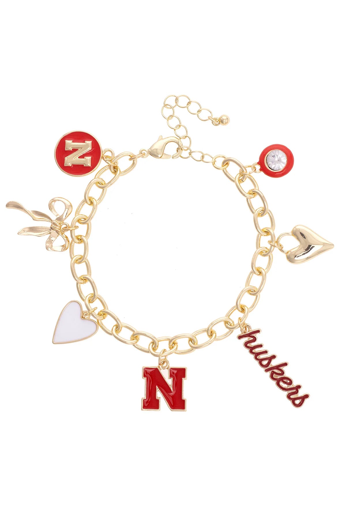 Nebraska Cornhuskers Enamel Icons Charm Bracelet in Shiny Gold