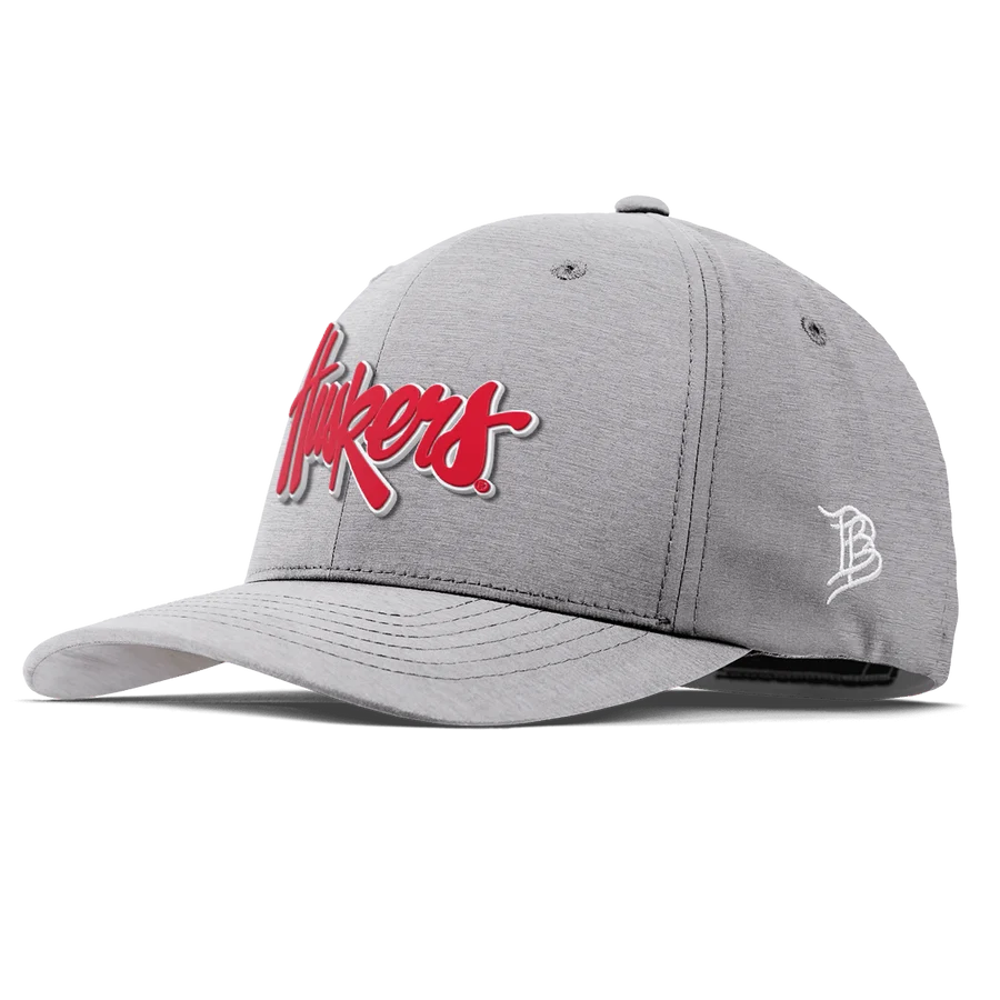Branded Bills Grey Script Huskers Hat, Pre-Curved Bill, Stretch-Fitted - Nebraska Cornhuskers