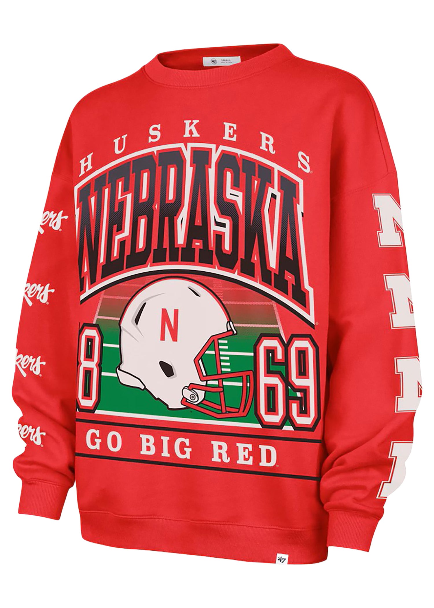 Glitter Helmet Go Big Oversized Pullover Sweatshirt Womens Nebraska Cornhuskers