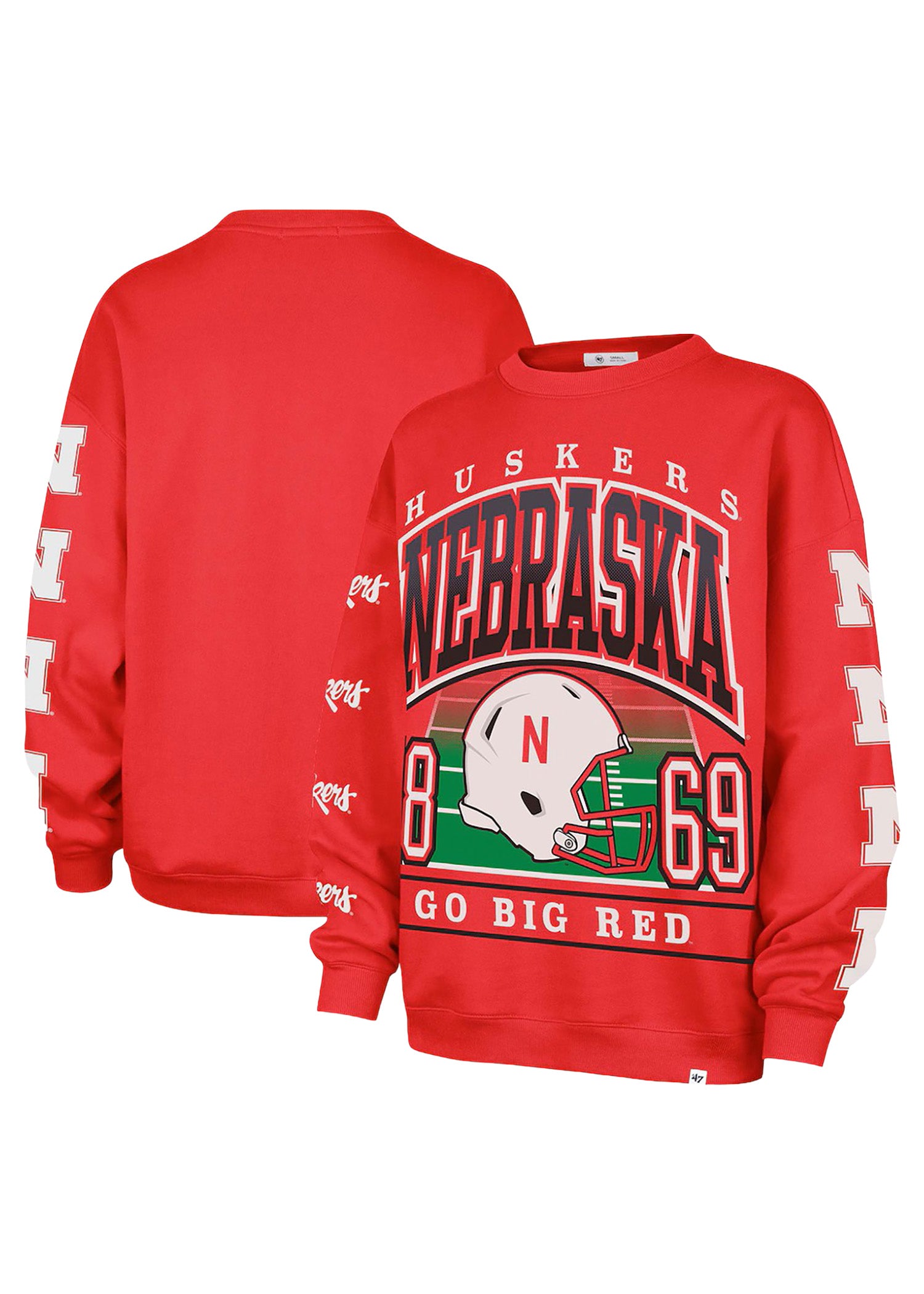 Glitter Helmet Go Big Oversized Pullover Sweatshirt Womens Nebraska Cornhuskers