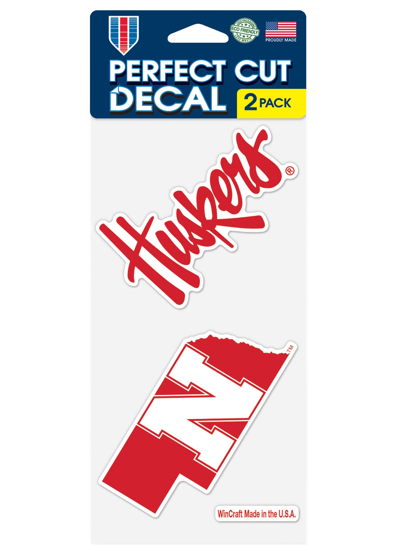 4x4 Perfect Cut Decal 2-Pack - Script Huskers - State Outline - Nebraska Cornhuskers
